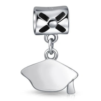 Personalized Oval Graduate Cap Dangle Charm Bead Sterling Silver for Bracelets - Image 4