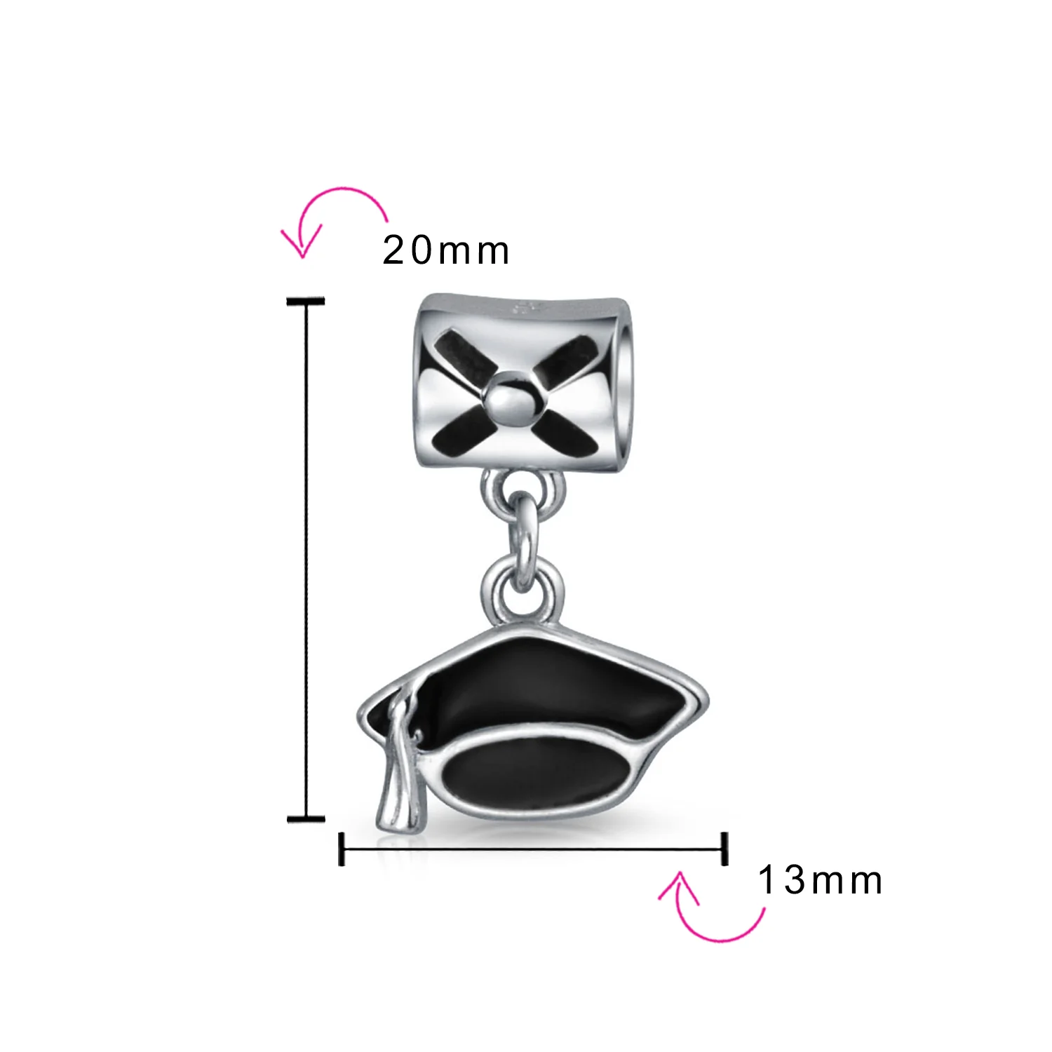 Personalized Oval Graduate Cap Dangle Charm Bead Sterling Silver for Bracelets - Image 5