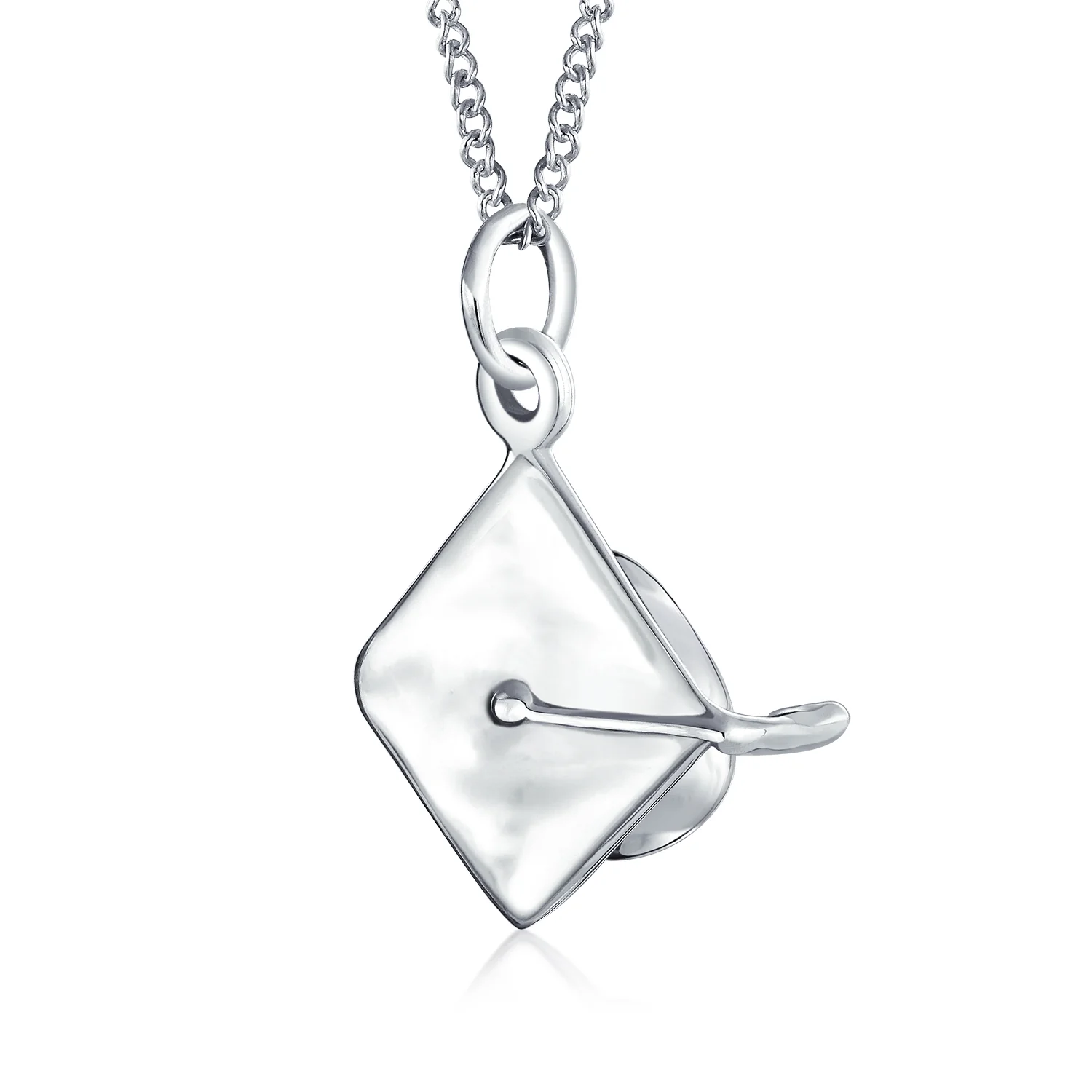 Graduate Gift Sterling Silver Pendant Necklace with Graduation Cap Hat Design - Image 2