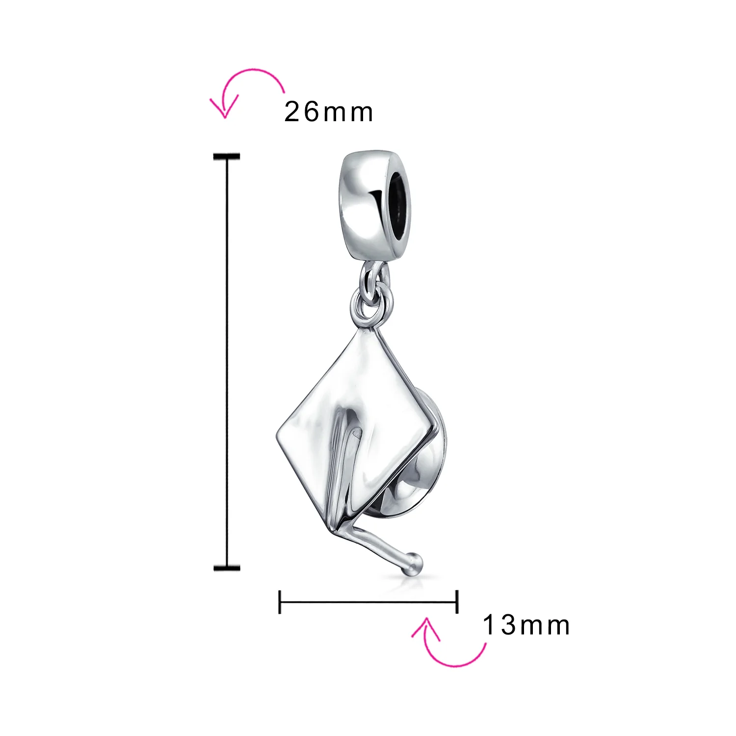 Graduate Trencher Cap Dangle Charm Bead Sterling Silver for European Bracelet - Image 5