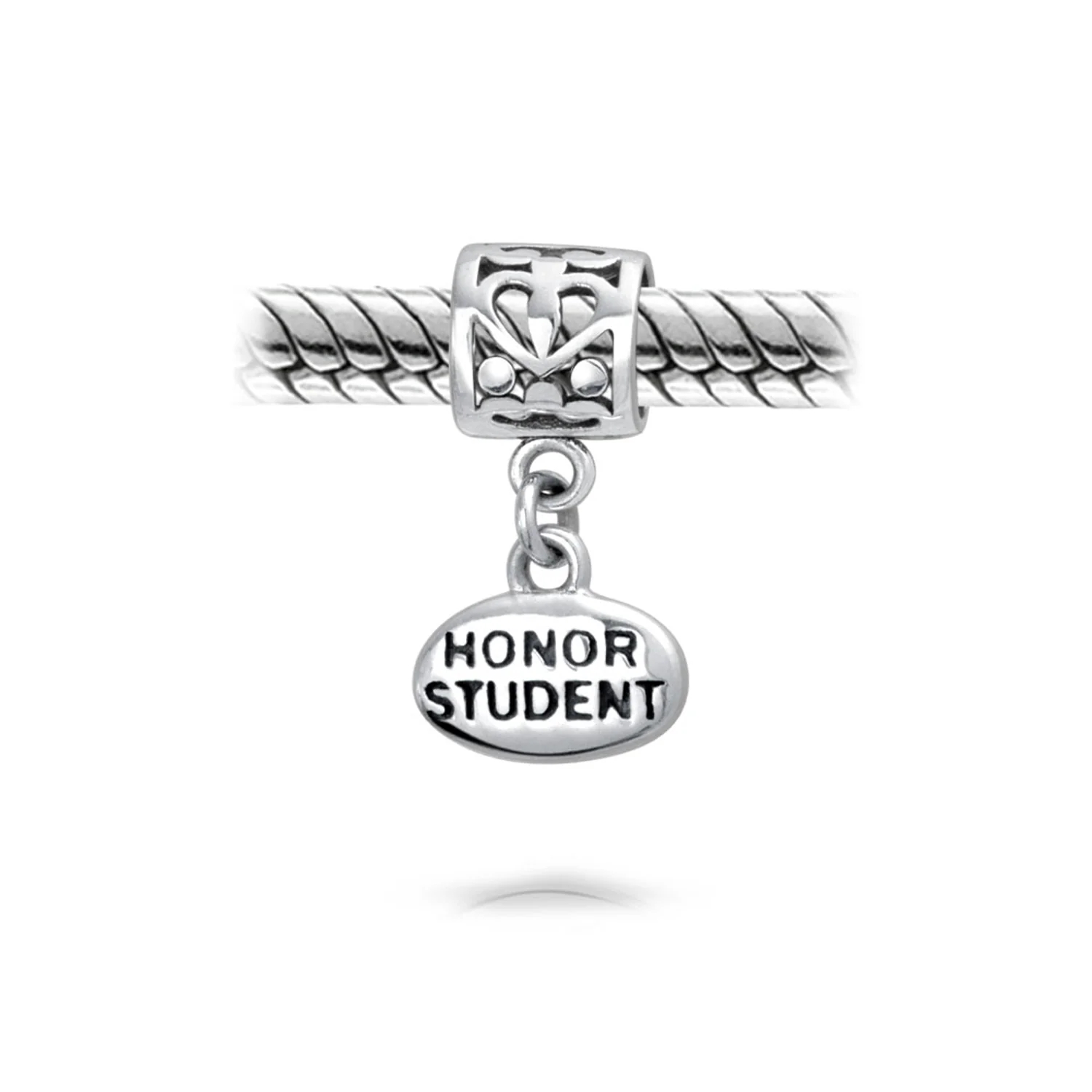 Set of 2 Graduation Cap & Words Honor Student Dangle Charm Bead Sterling Silver - Image 6