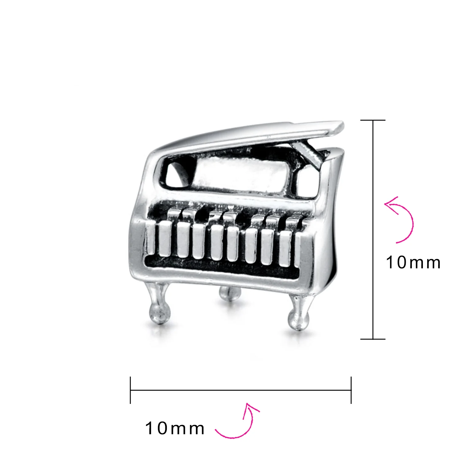 Grand Piano Charm Bead for Musicians in Oxidized Sterling Silver Fits Bracelets - Image 4