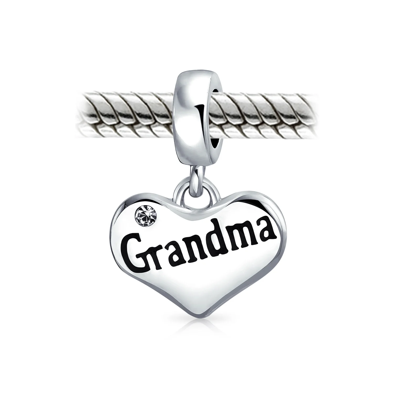 Grandma Heart Dangle Charm Bead for Grandmother Crystal Accent Sterling Silver - Image 2