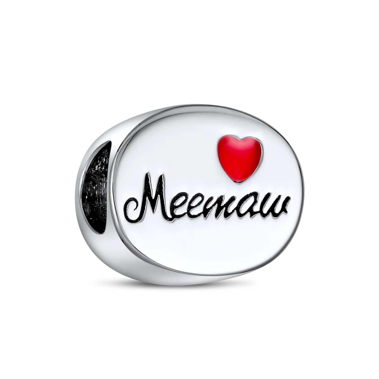 Red Heart I Love Mee-maw Grandmother Charm Bead .925 Sterling Silver for Bracelet