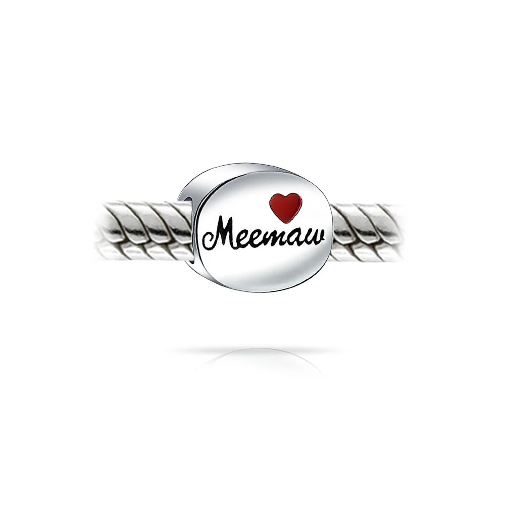 Red Heart I Love Mee-maw Grandmother Charm Bead .925 Sterling Silver for Bracelet - Image 2