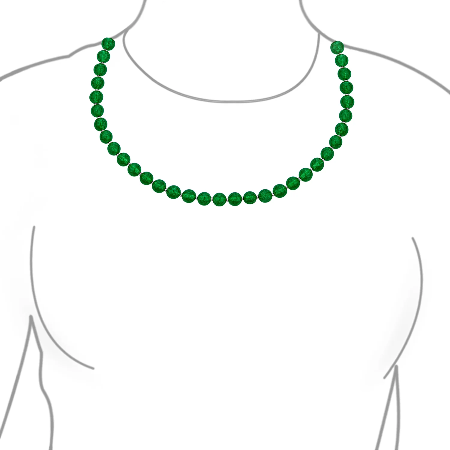 Simple 7MM Green Agate Simulated Jade Strand Necklace Sterling Silver 19" - Image 3