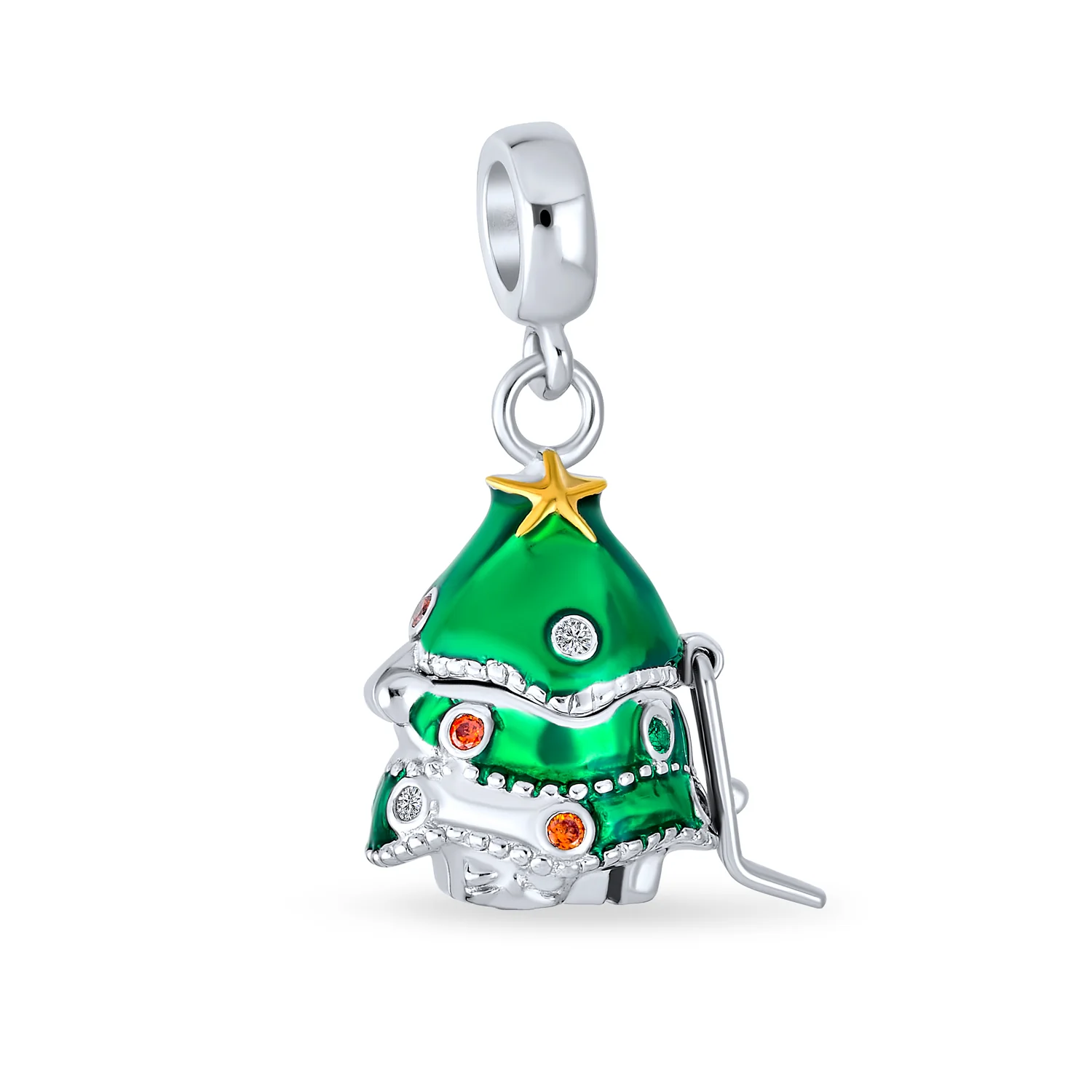Green Christmas Charm Bead with Santa Locket for European Bracelets Silver - Image 2