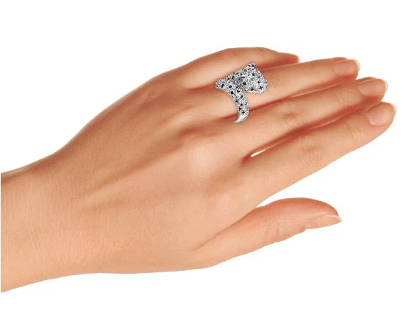 Green Eye Cubic Zirconia Cocktail Statement Ring Silver-Plated Panther Design - Image 4