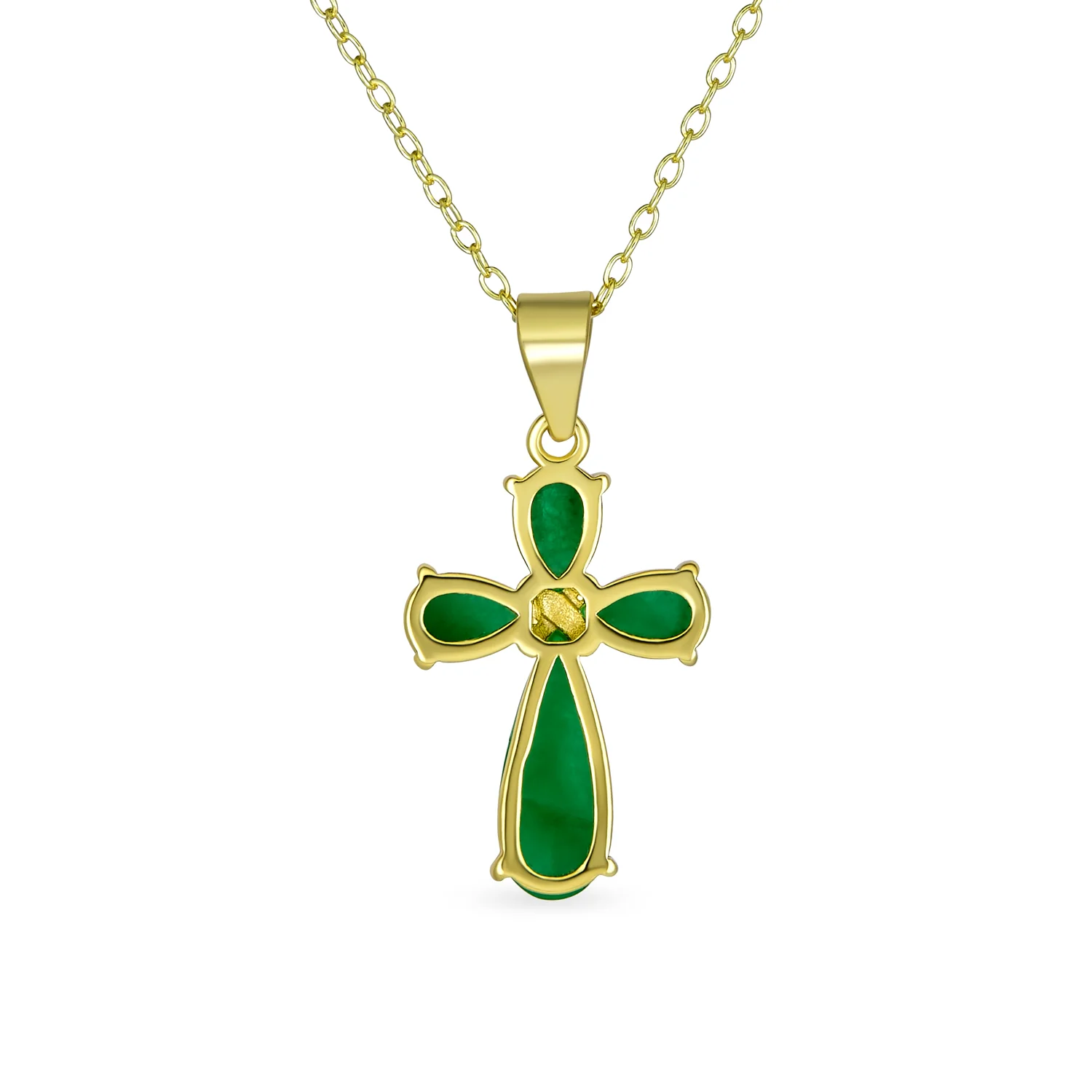 Green Jade Necklace & Drop Earrings Jewelry Set Gold Plated Sterling Silver - Image 4