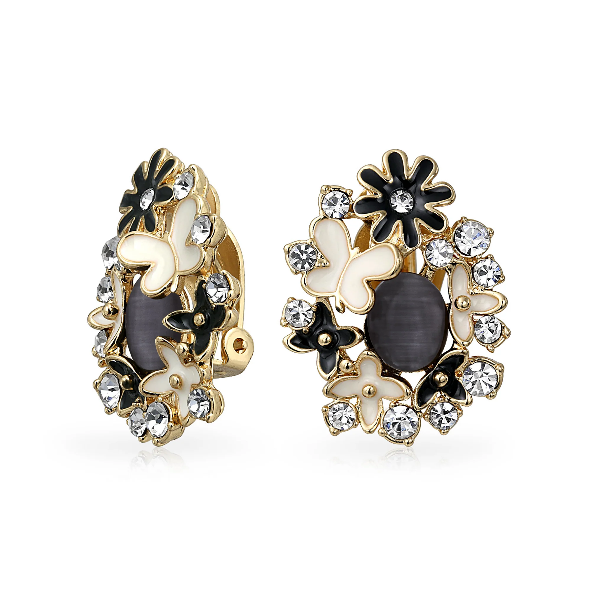 Multicolor Butterflies Flower Clip-On Earrings Non-Pierced Ears - Image 2