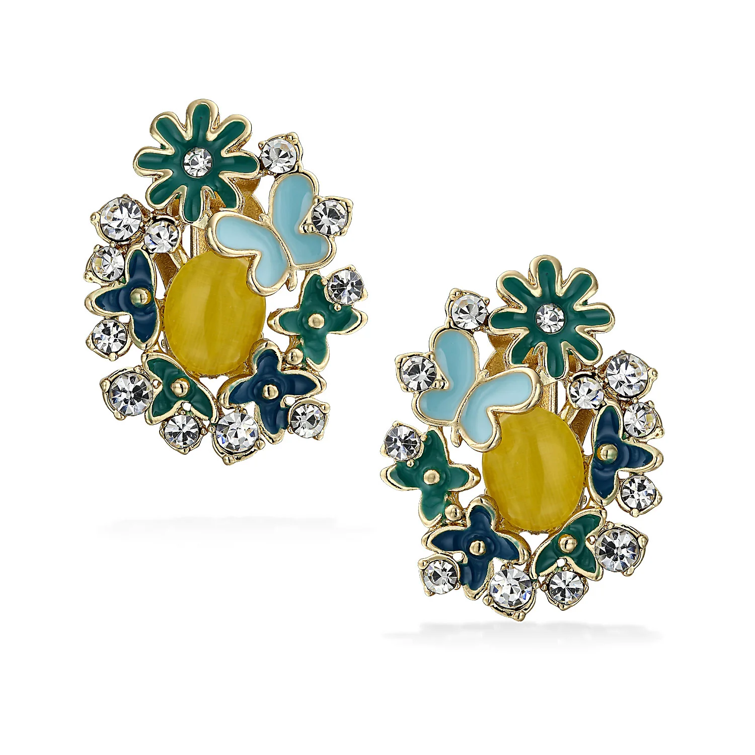 Multicolor Butterflies Flower Clip-On Earrings Non-Pierced Ears - Image 3