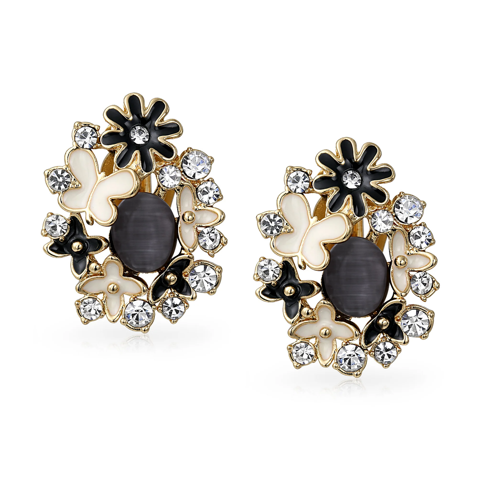 Multicolor Butterflies Flower Clip-On Earrings Non-Pierced Ears - Image 4