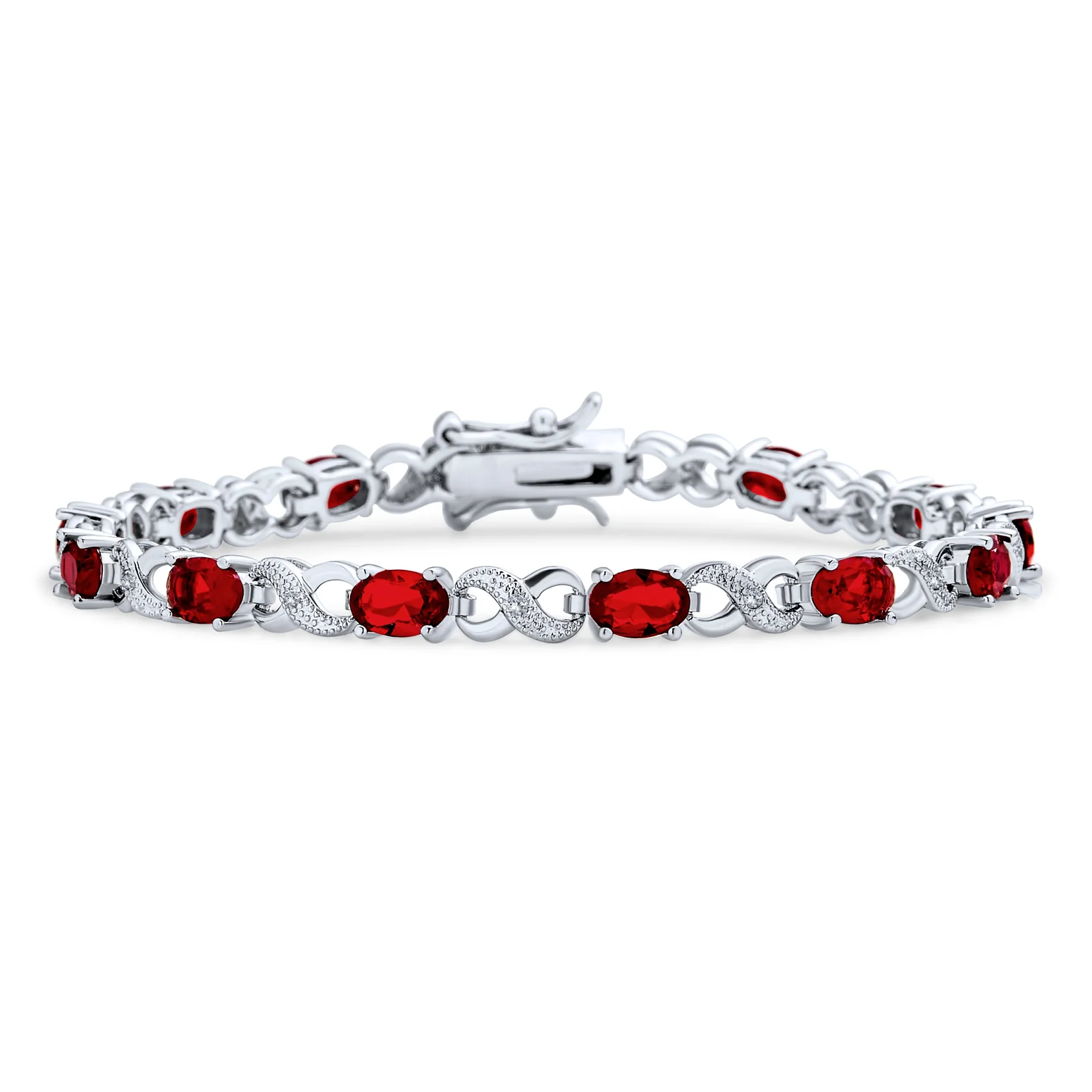 Green Red Oval CZ Tennis Bracelet in Silver Plated Finish