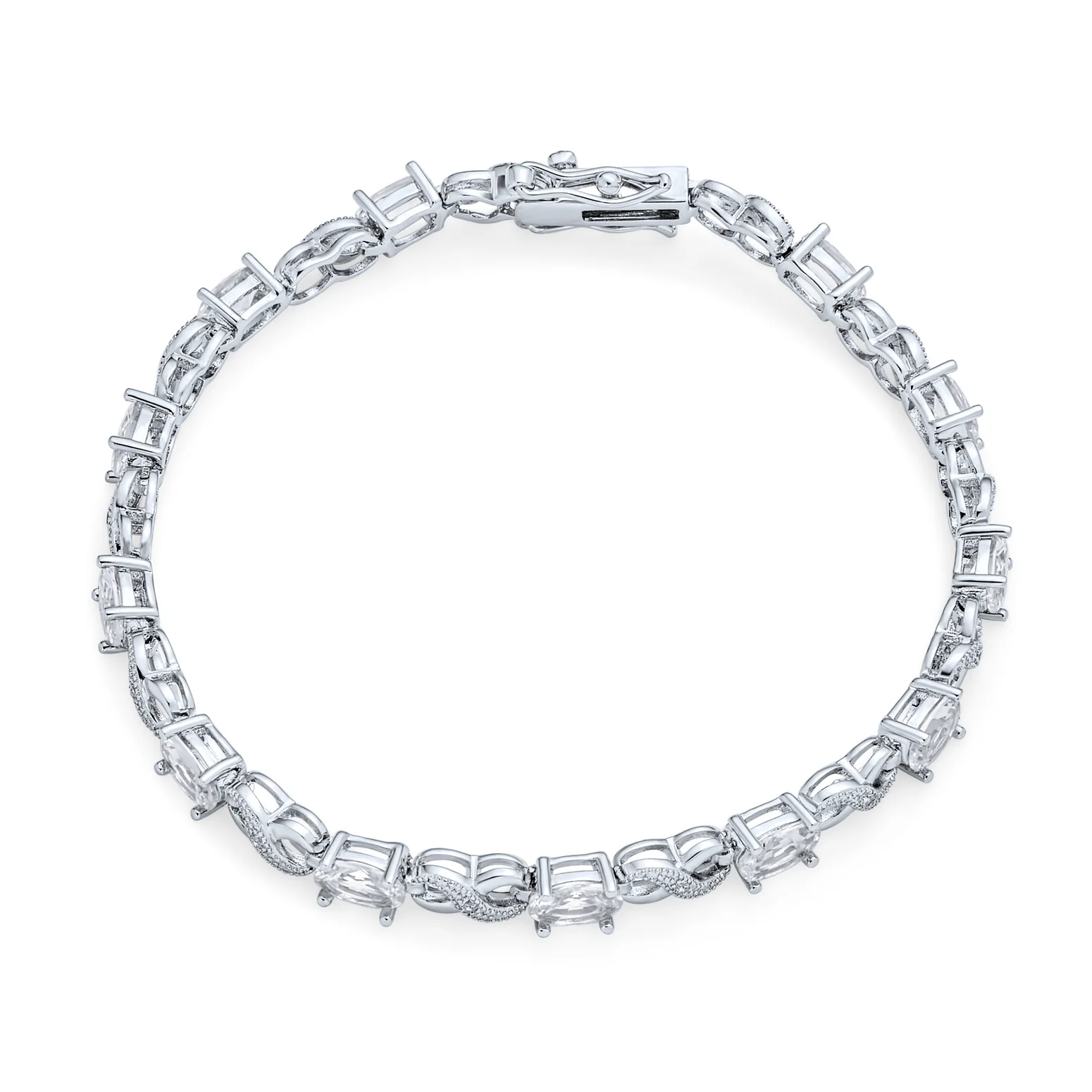 Green Red Oval CZ Tennis Bracelet in Silver Plated Finish - Image 10