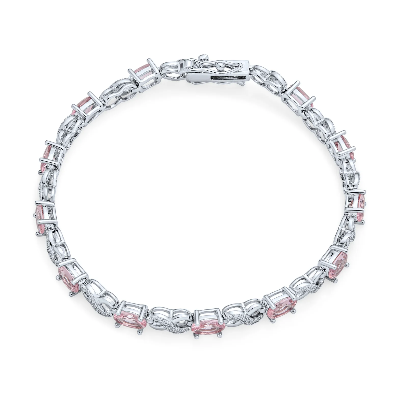 Green Red Oval CZ Tennis Bracelet in Silver Plated Finish - Image 14