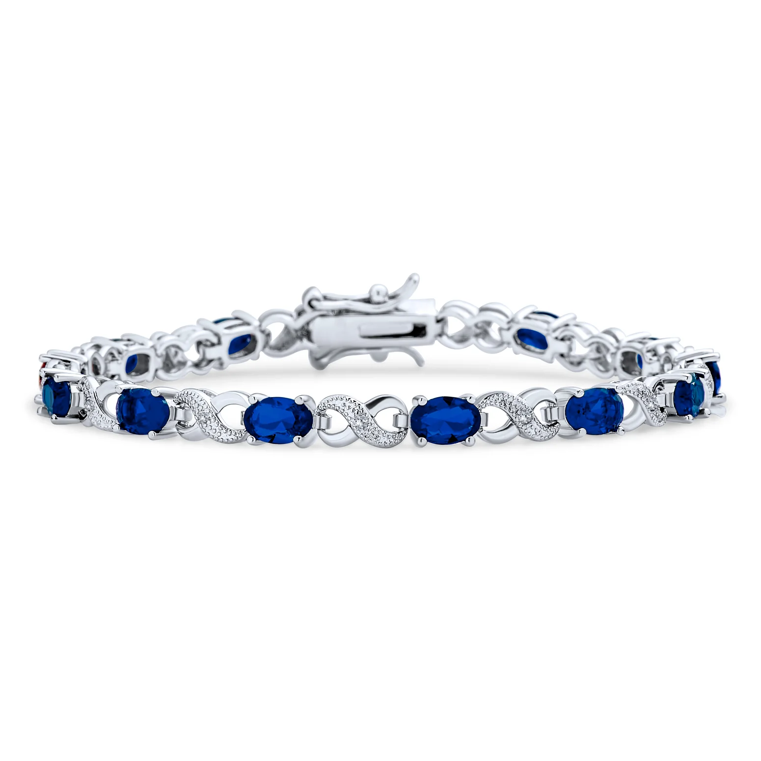 Green Red Oval CZ Tennis Bracelet in Silver Plated Finish - Image 2