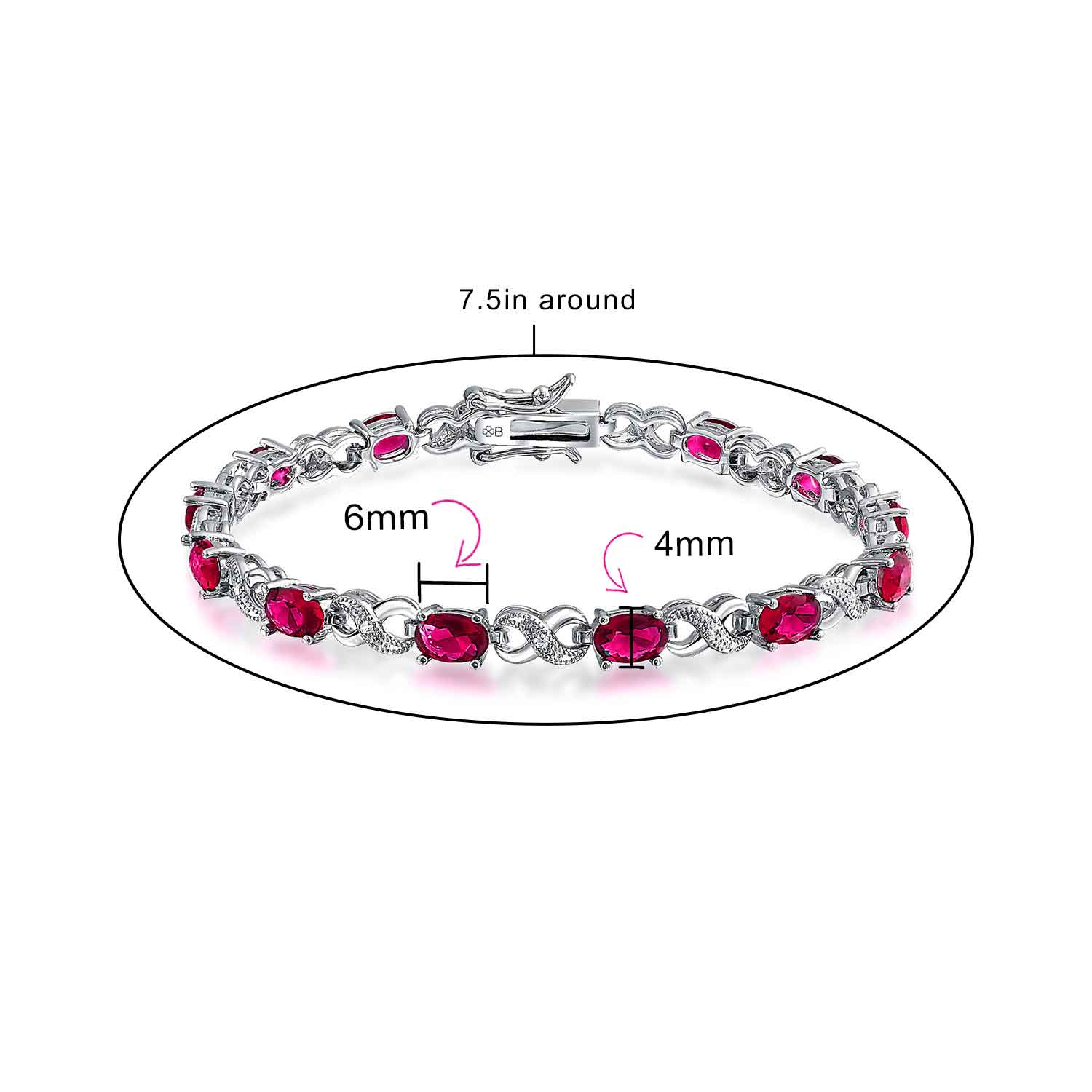 Green Red Oval CZ Tennis Bracelet in Silver Plated Finish - Image 26