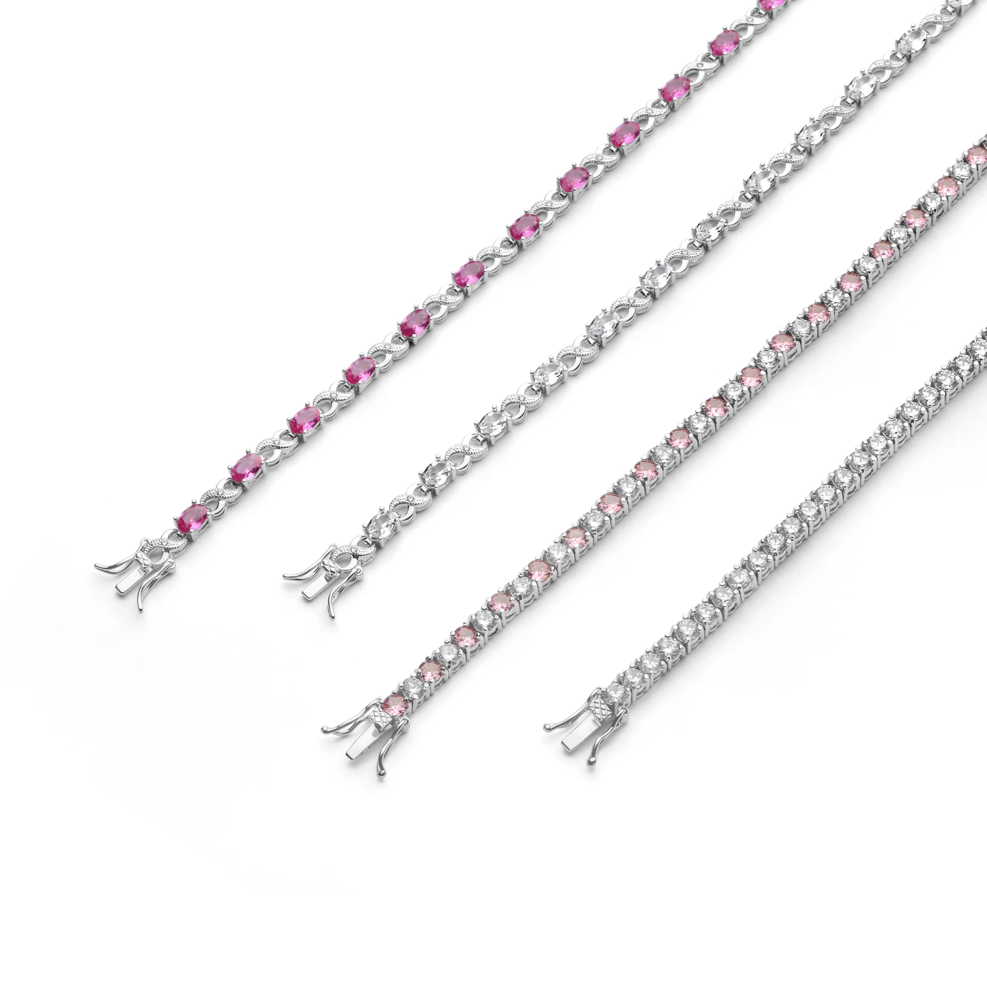 Green Red Oval CZ Tennis Bracelet in Silver Plated Finish - Image 28