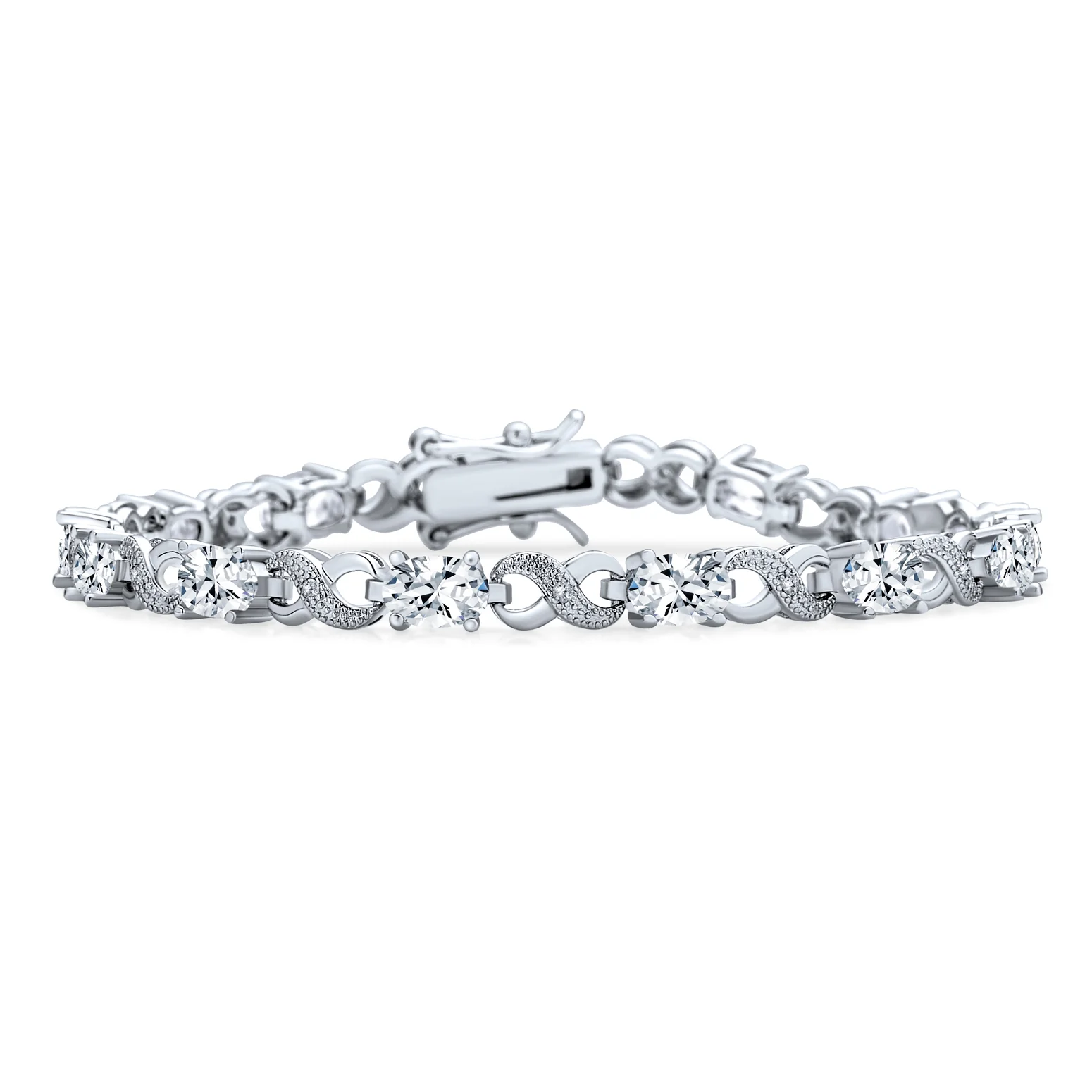 Green Red Oval CZ Tennis Bracelet in Silver Plated Finish - Image 3