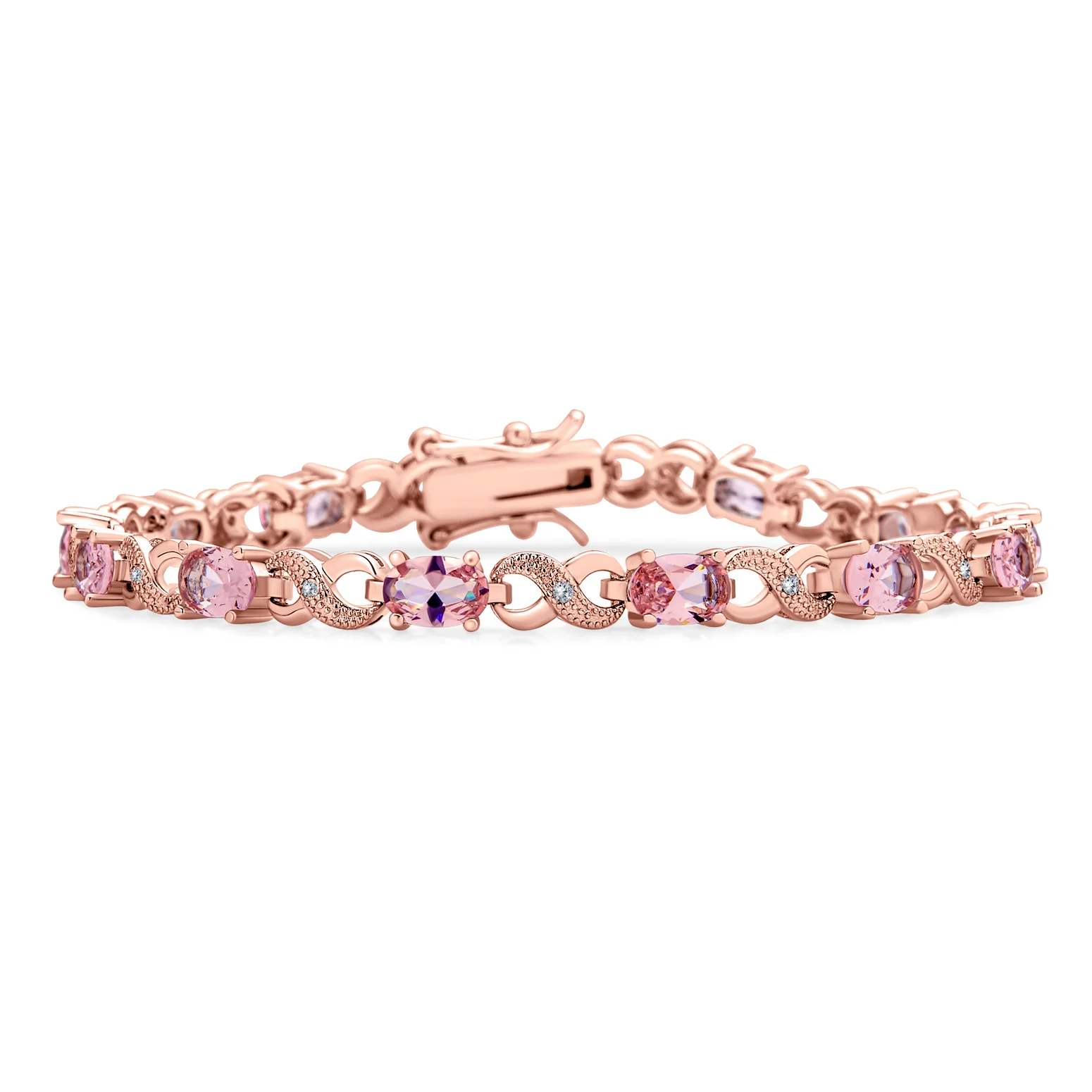 Green Red Oval CZ Tennis Bracelet in Silver Plated Finish - Image 4