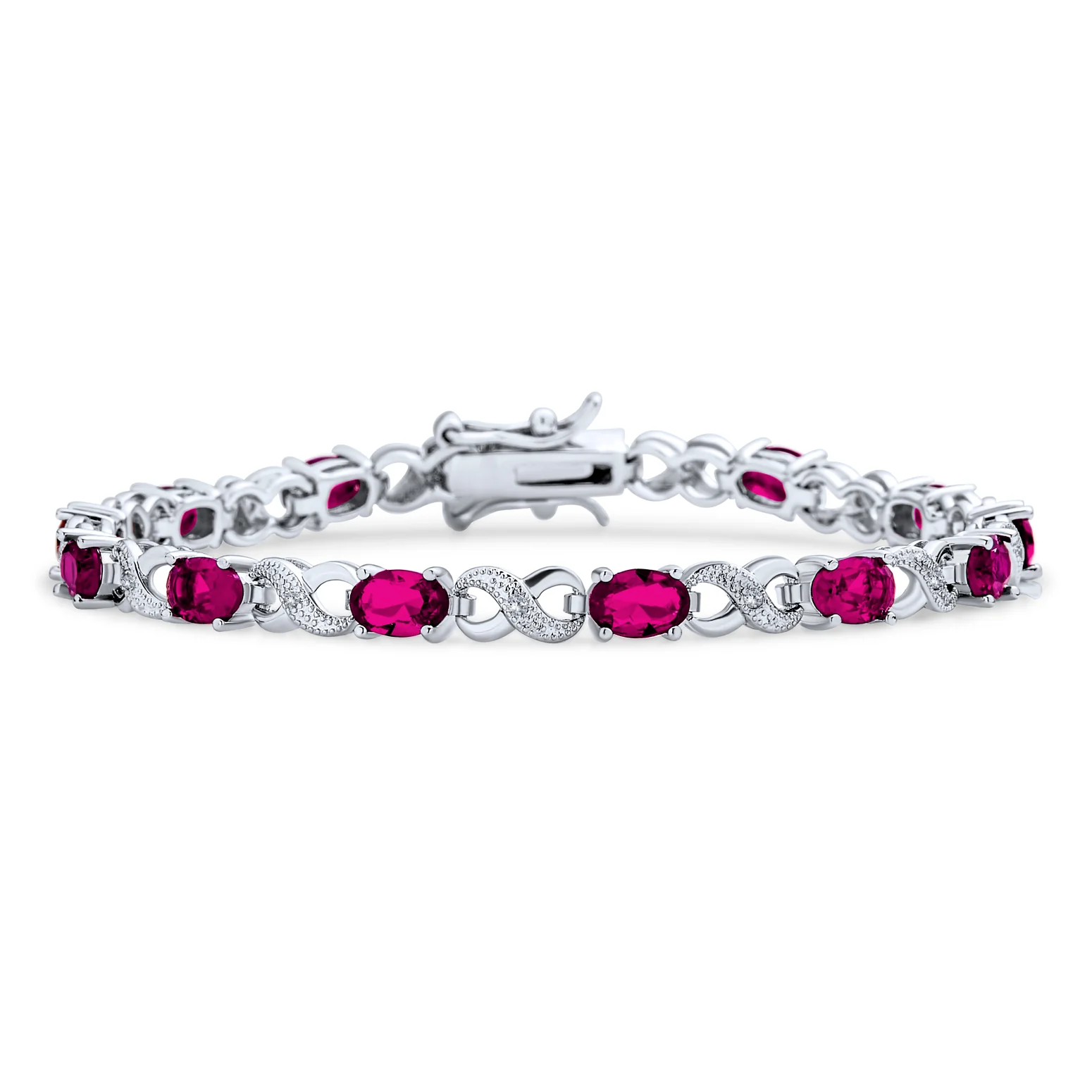 Green Red Oval CZ Tennis Bracelet in Silver Plated Finish - Image 6