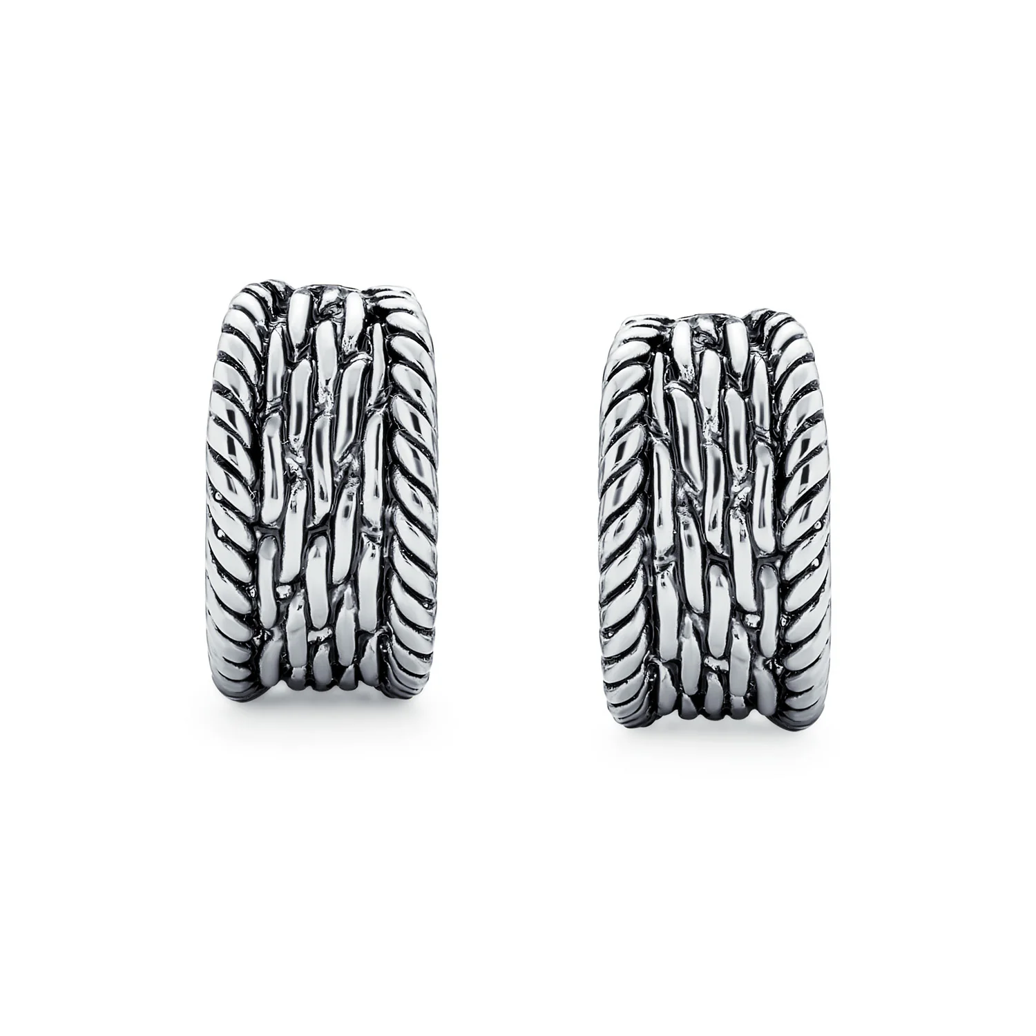 Fashion Cable Weave Wide Half Hoop Clip On Earrings Non Pierced Ears Oxidized - Image 3