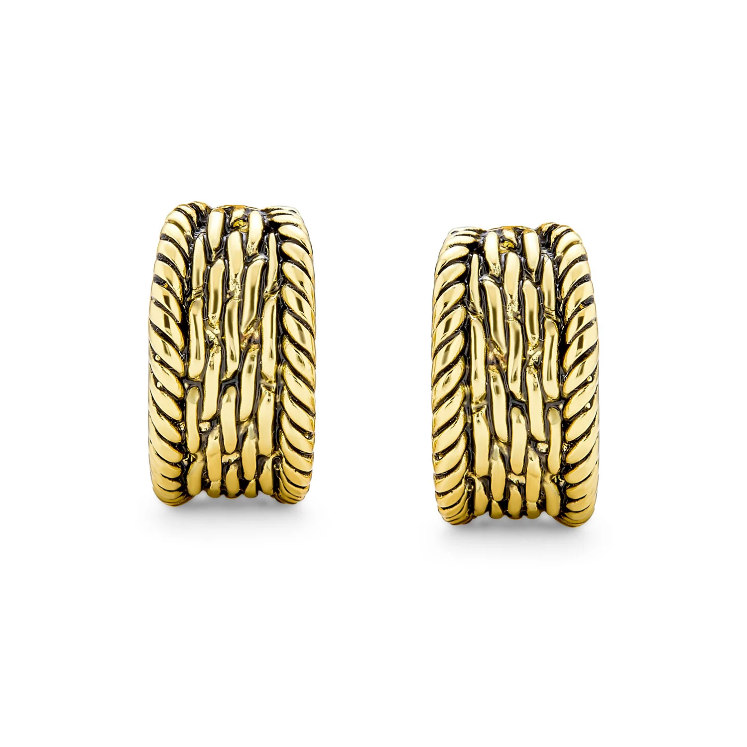Fashion Cable Weave Wide Half Hoop Clip On Earrings Non Pierced Ears Oxidized - Image 4