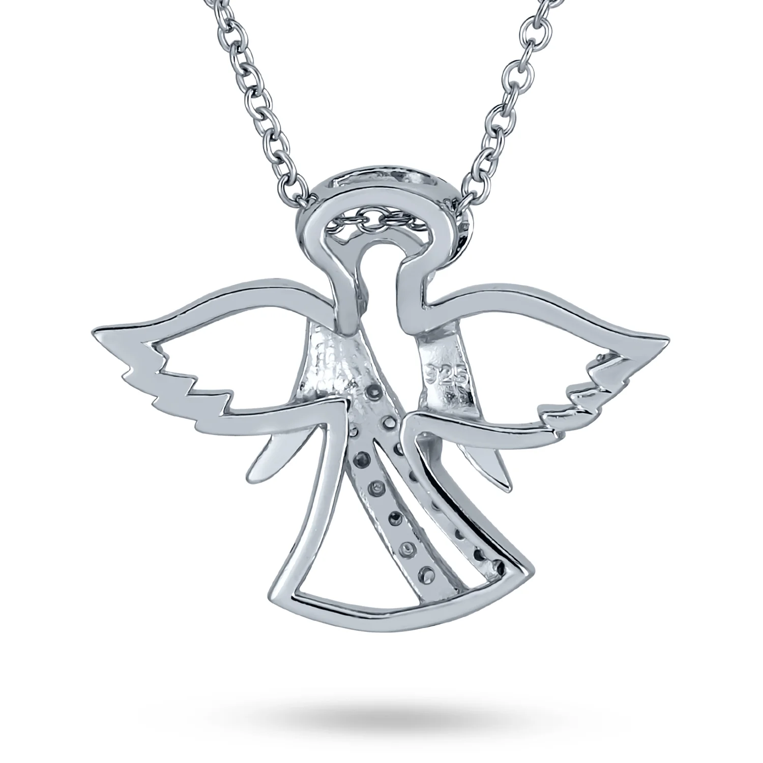 Guardian Angel Pendant Necklace with CZ Accents in Sterling Silver - Image 2