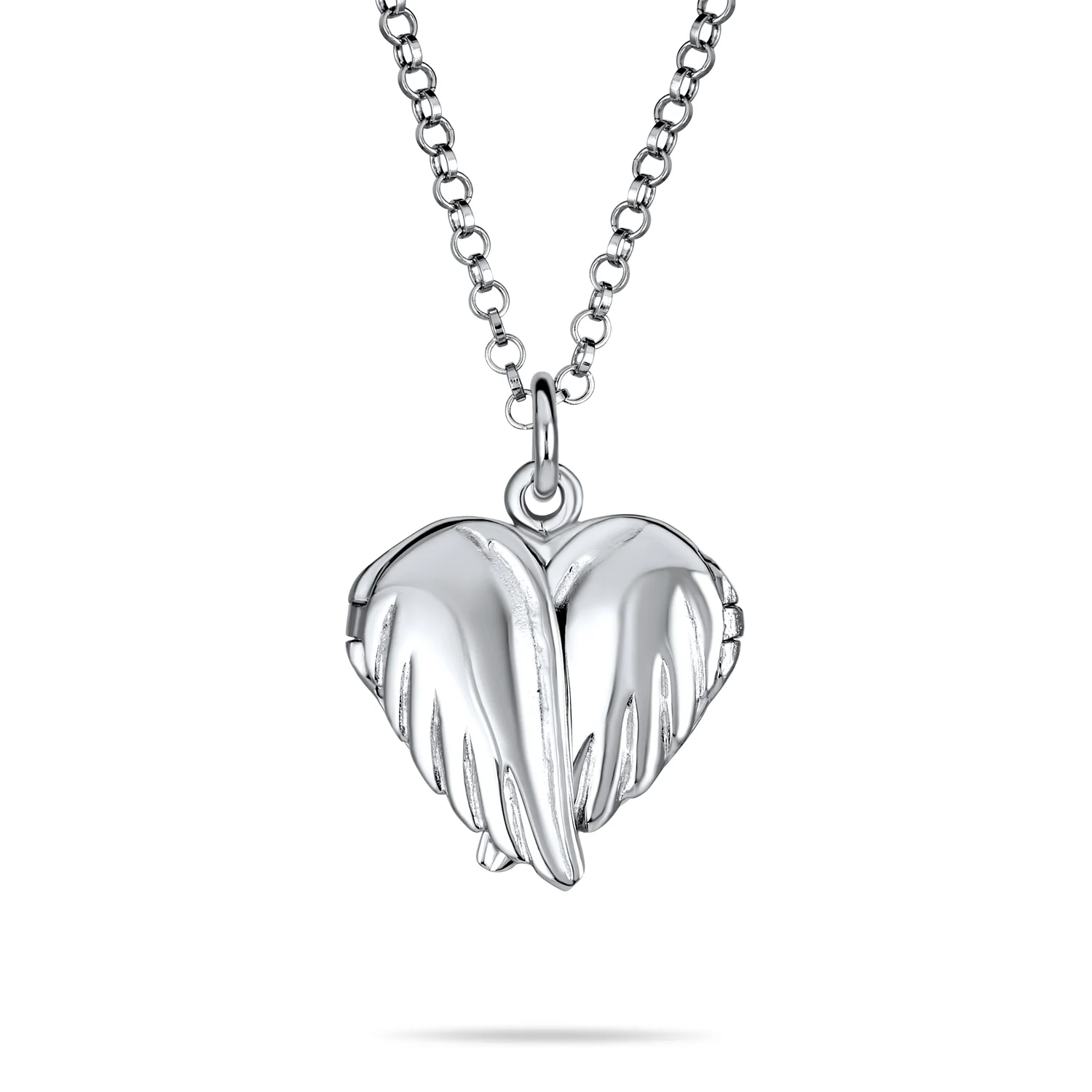 Guardian Angel Wing Heart Keepsake Locket Necklace for Teens Holds Photos Silver