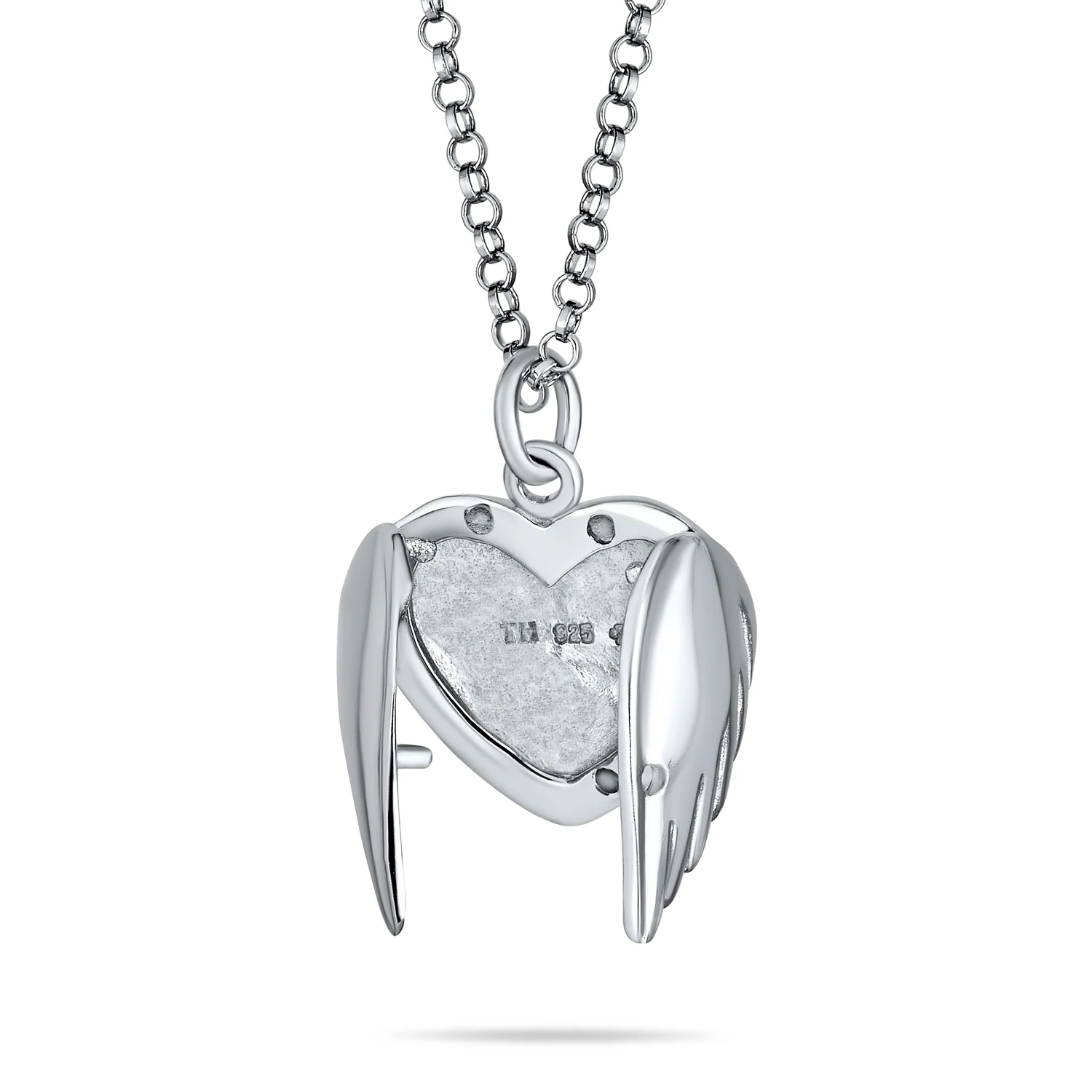 Guardian Angel Wing Heart Keepsake Locket Necklace for Teens Holds Photos Silver - Image 2