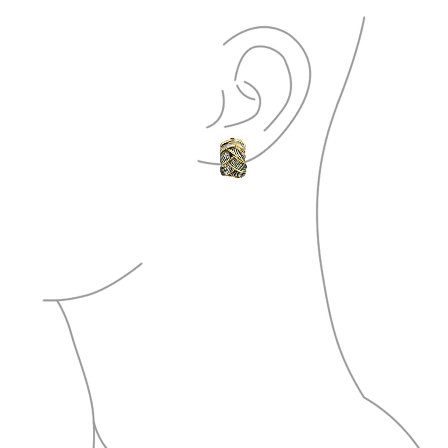 Fashion 2 Tone Basket Weave Half Hoop Clip On Earrings Non Pierced Silver & Gold - Image 2