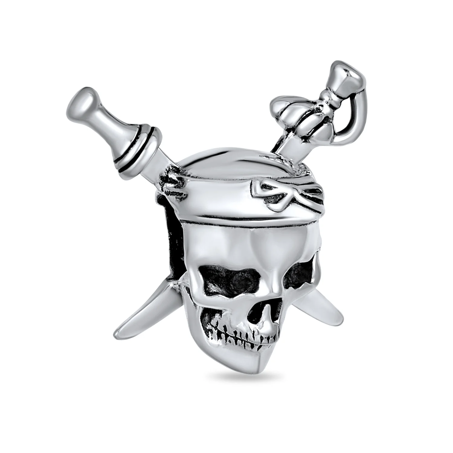 Halloween Pirate Skull & Cross Swords Charm Bead Silver for European Bracelet