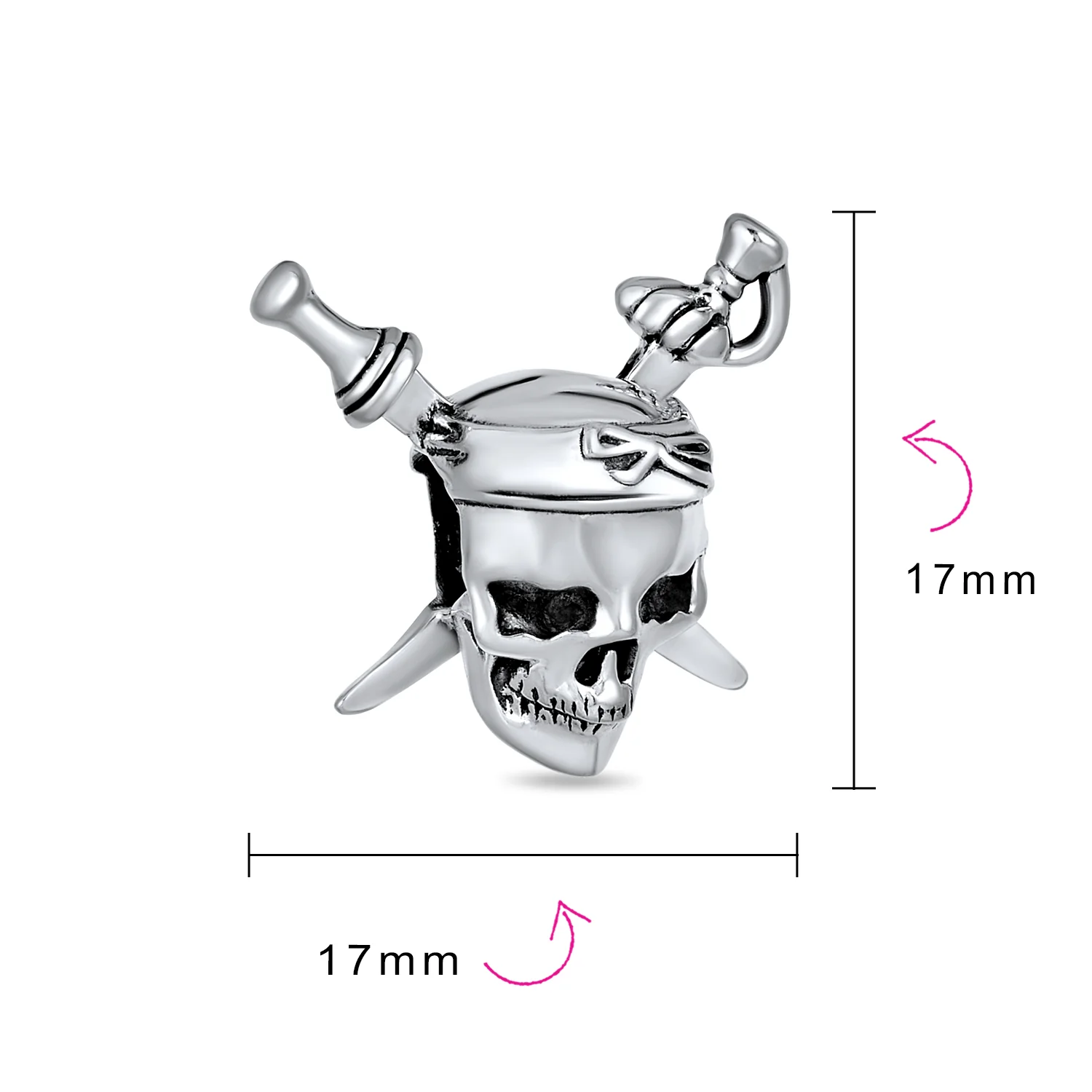 Halloween Pirate Skull & Cross Swords Charm Bead Silver for European Bracelet - Image 4