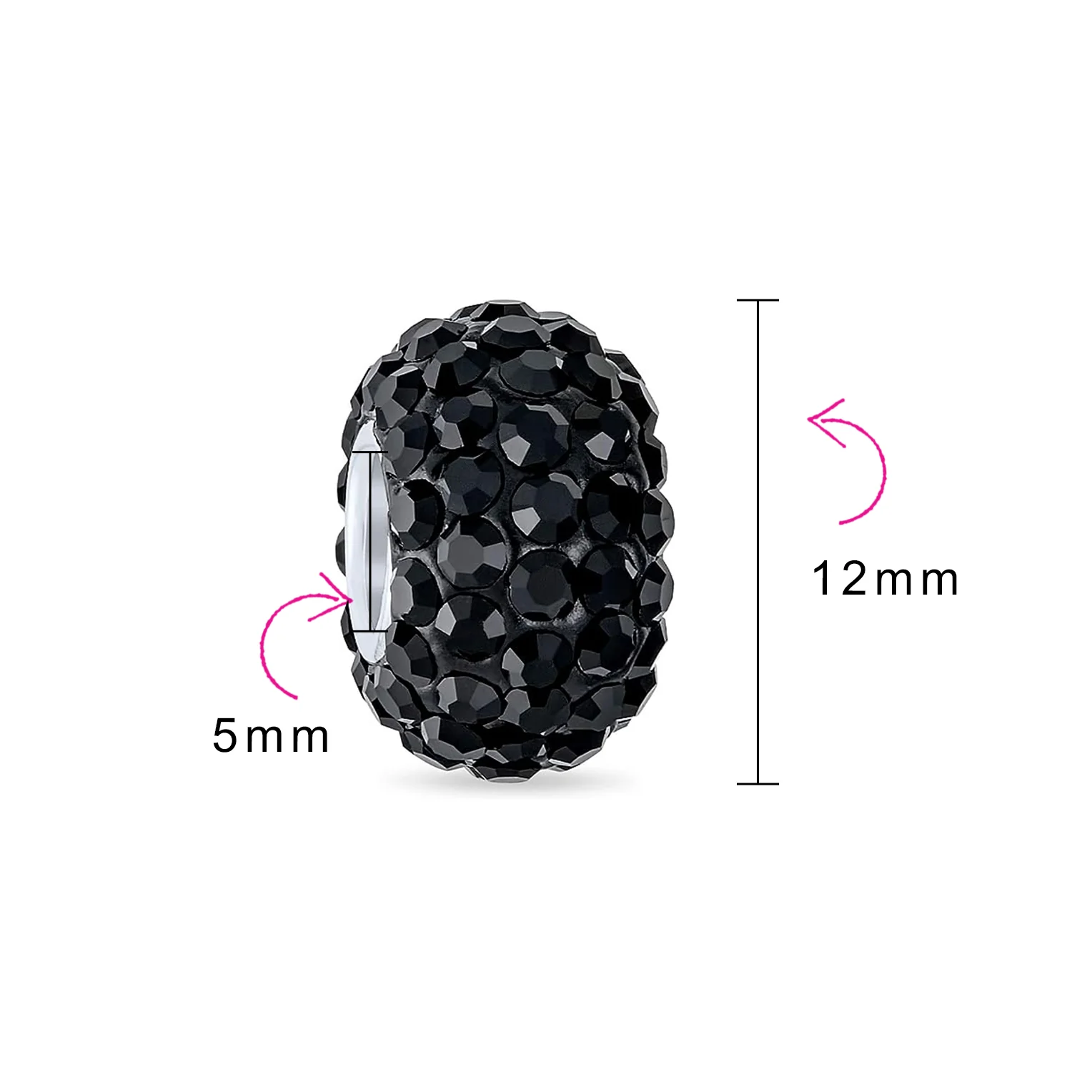Set of 3 Halloween Skeleton Skull CZ Eye & Solid Black Crystal Spacer Charm Bead - Image 4