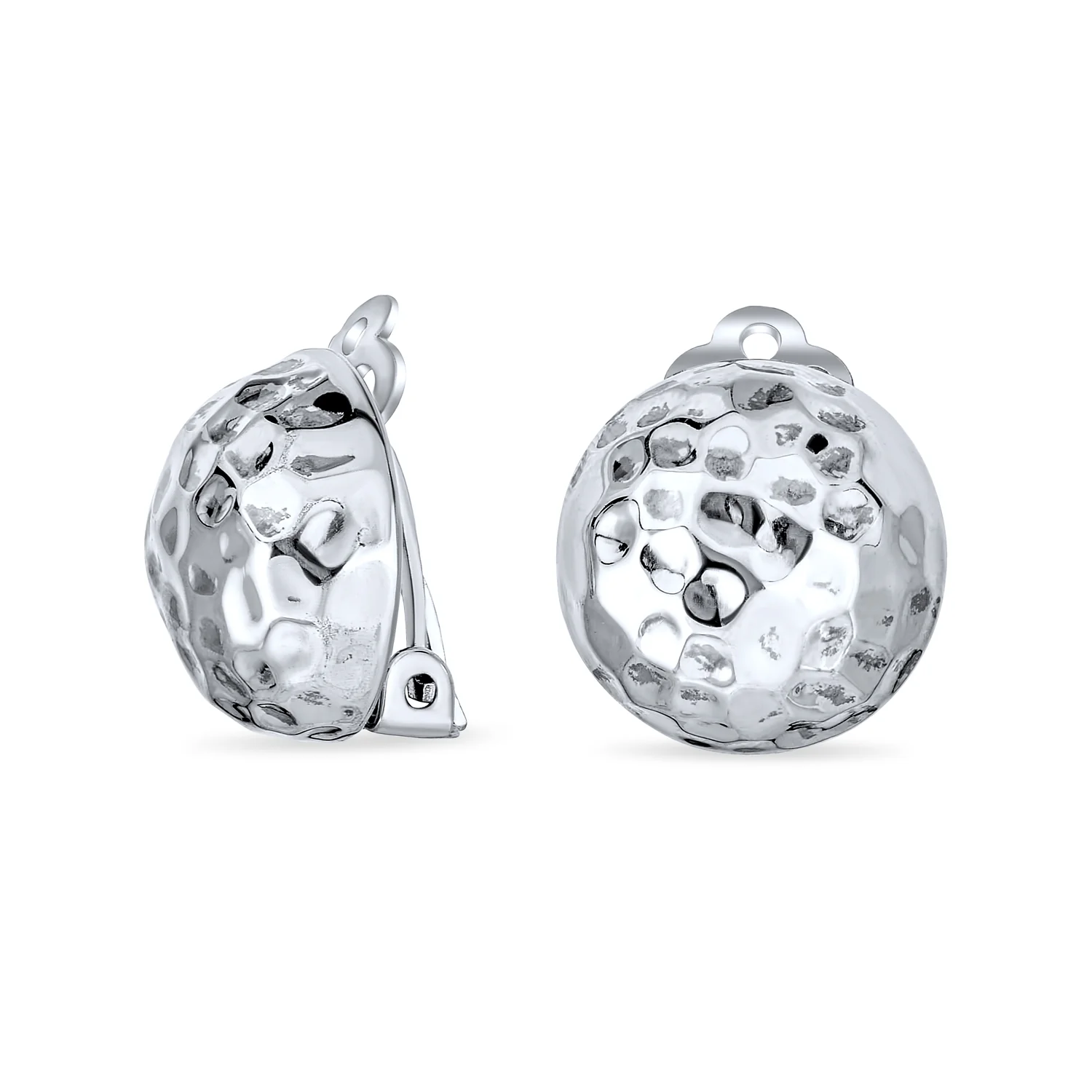 Hammered Textured Ball Button Clip On Earrings Gold Plated Silver NON-Pierced Ears