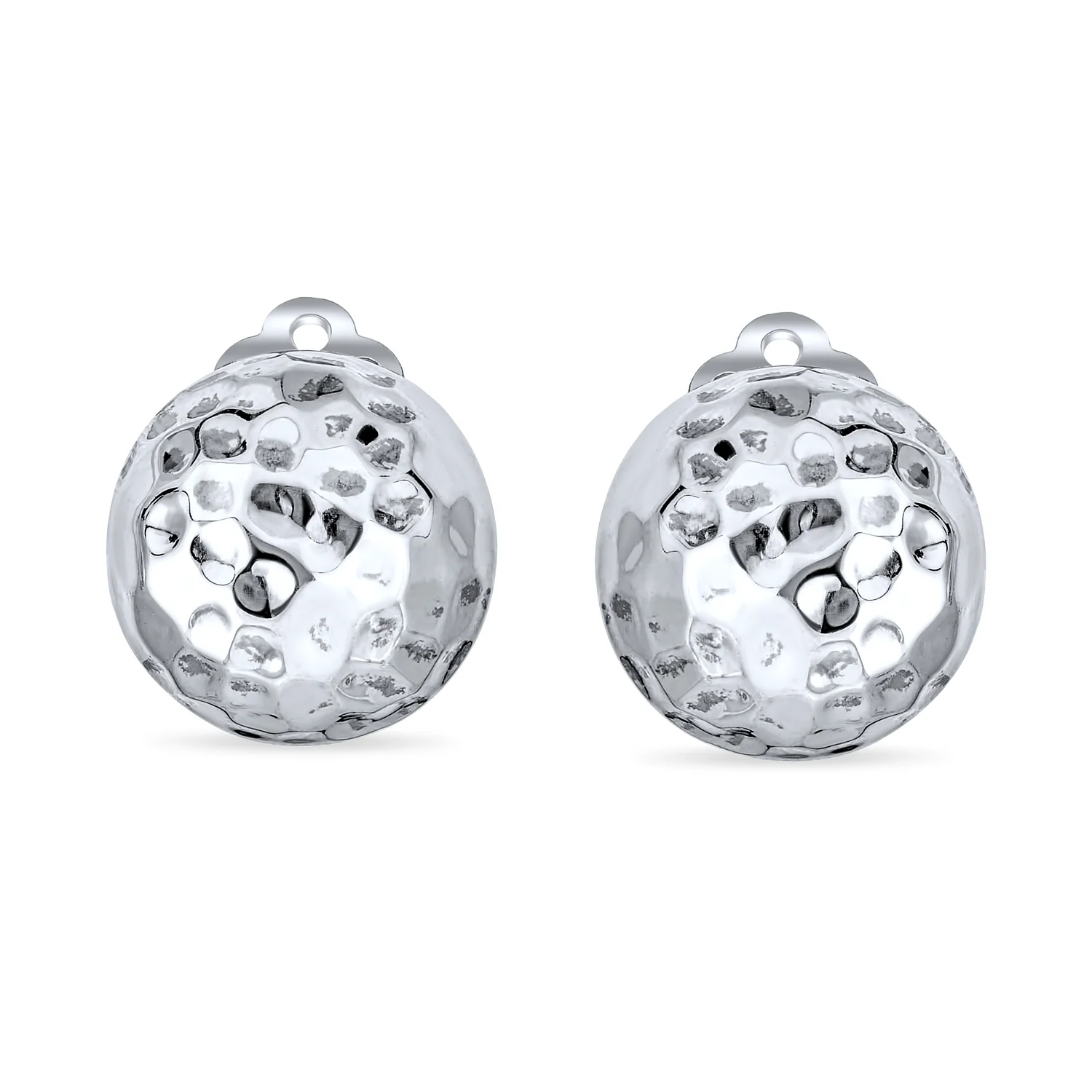 Hammered Textured Ball Button Clip On Earrings Gold Plated Silver NON-Pierced Ears - Image 3