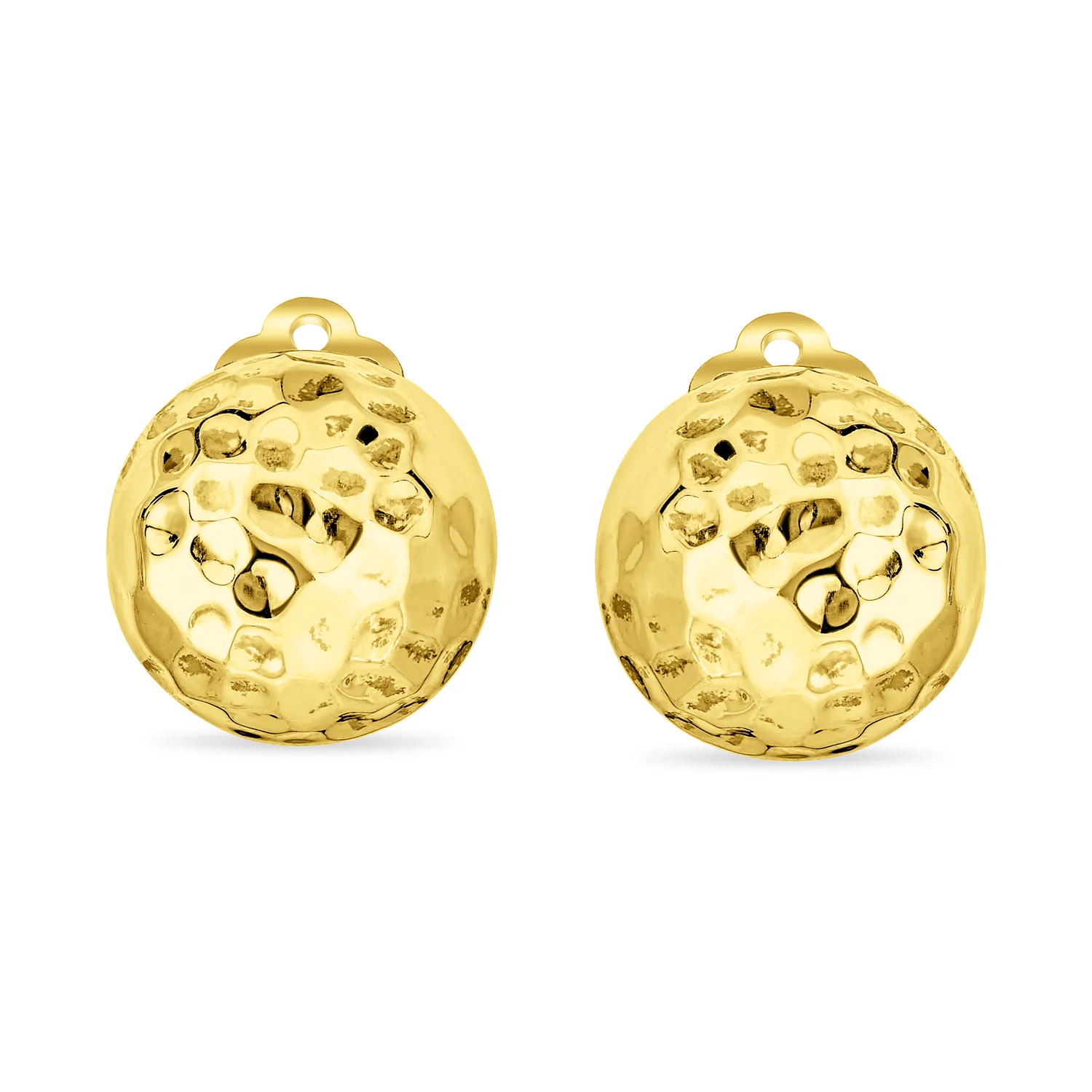 Hammered Textured Ball Button Clip On Earrings Gold Plated Silver NON-Pierced Ears - Image 4