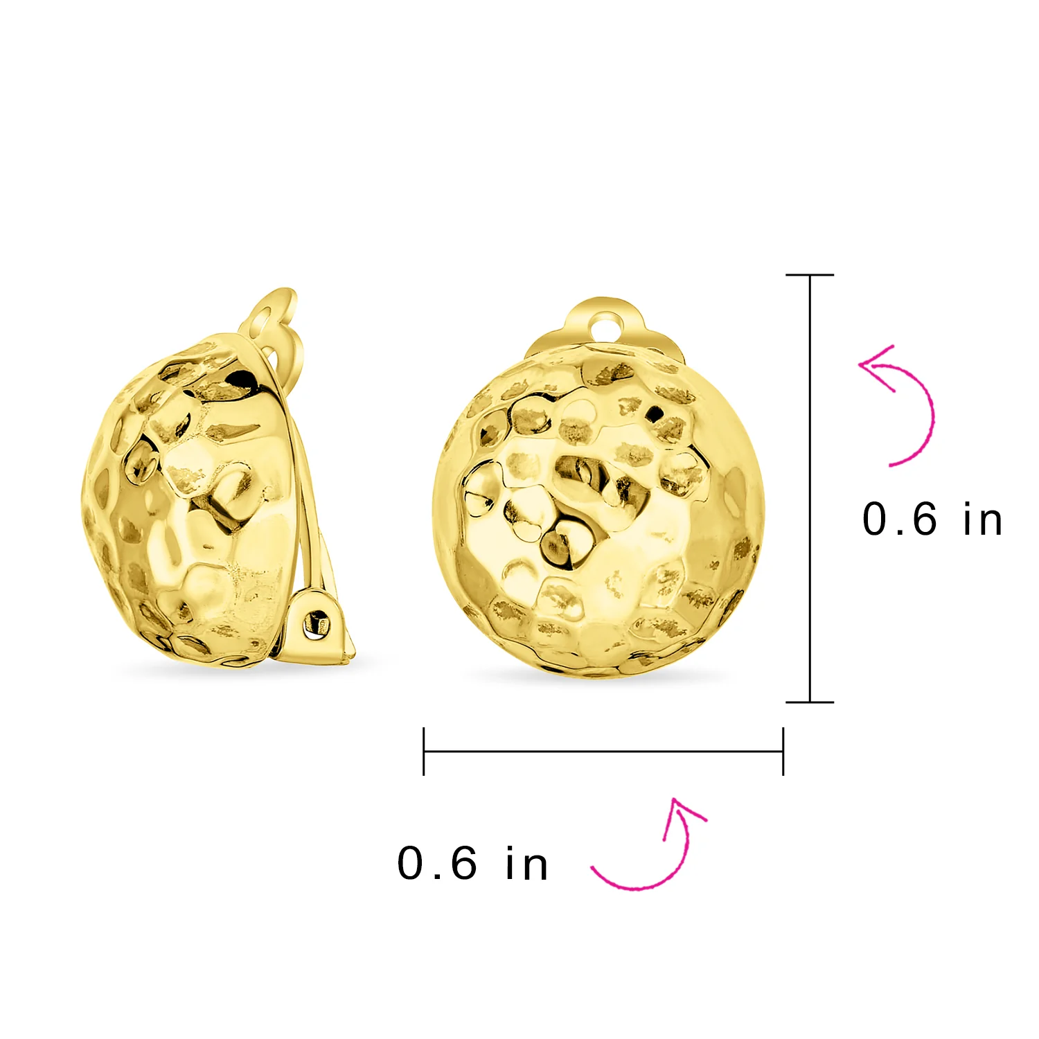 Hammered Textured Ball Button Clip On Earrings Gold Plated Silver NON-Pierced Ears - Image 8