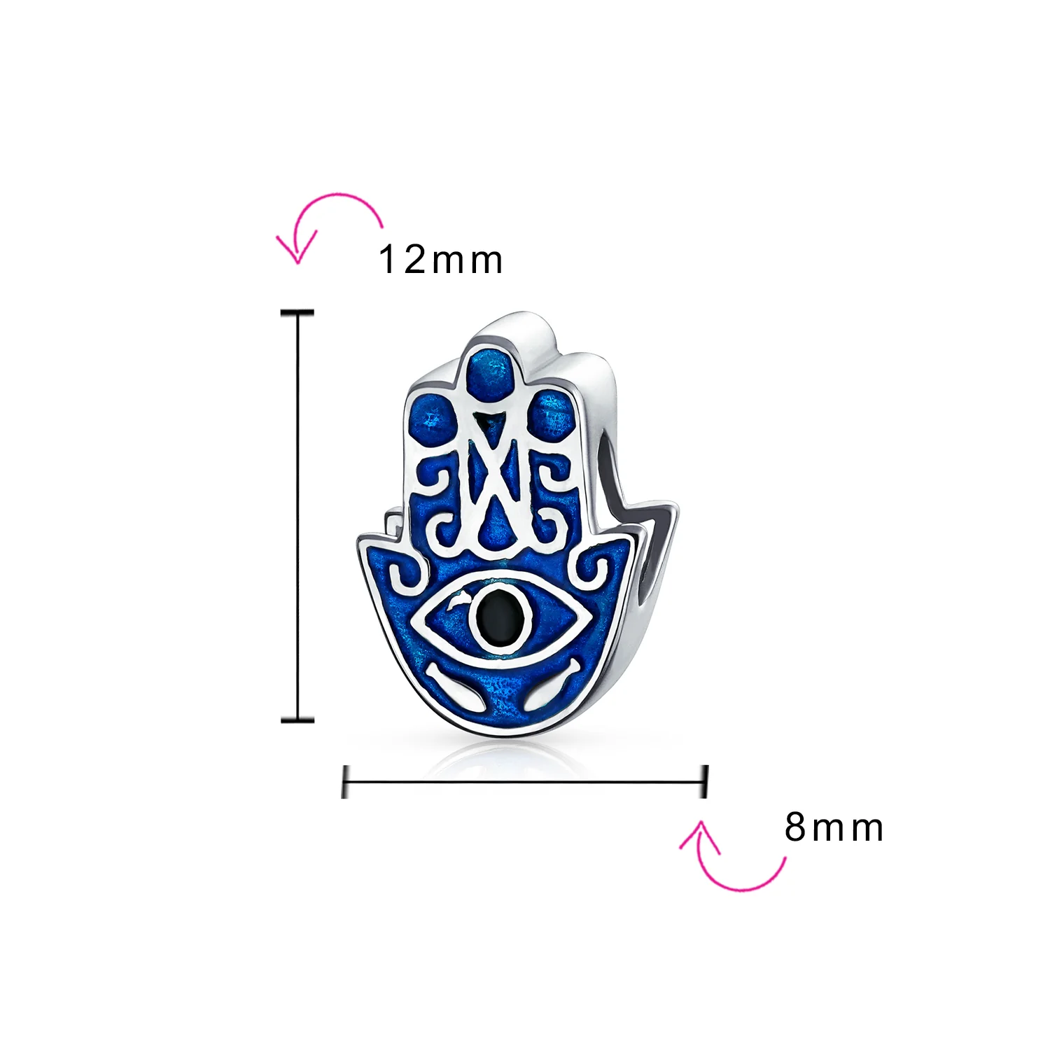 Set of 2 Blue Hamsa Hand Evil Eye Good Luck Charm Barrel Bead in Sterling Silver - Image 4