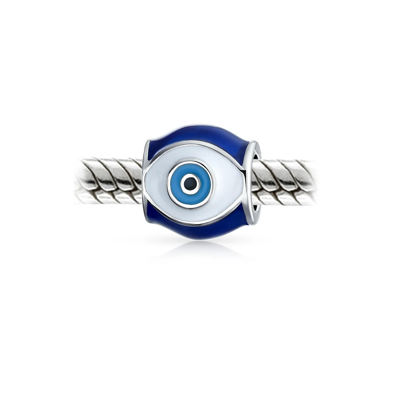 Set of 2 Blue Hamsa Hand Evil Eye Good Luck Charm Barrel Bead in Sterling Silver - Image 6