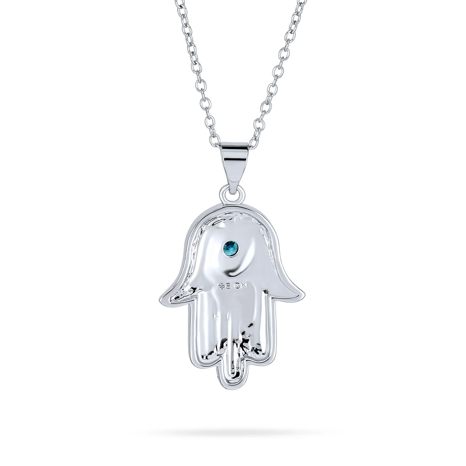 Hanukkah Judaic Magen Hamsa Star Pendant Necklace Blue Cubic Zirconia Silver - Image 2