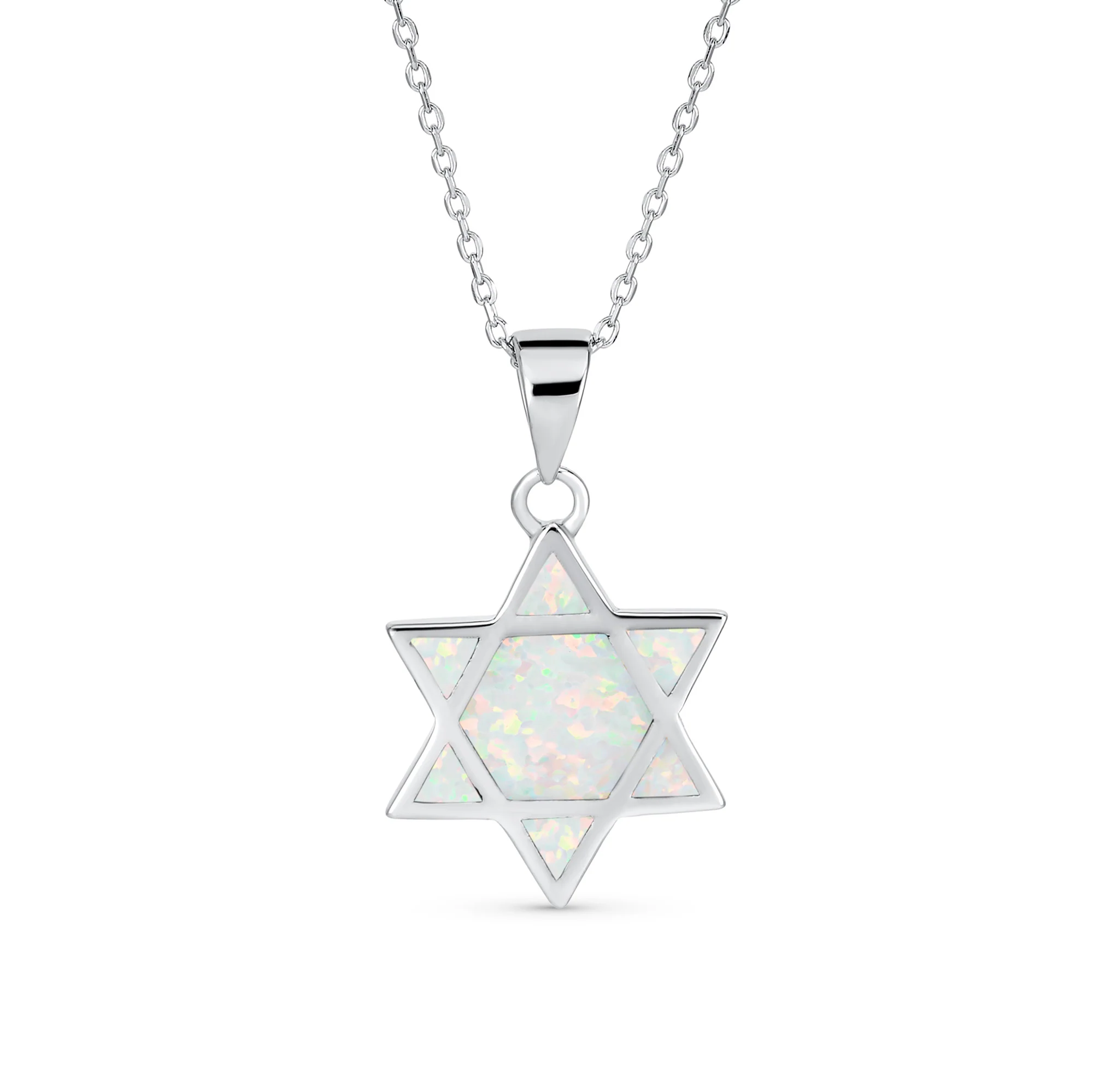 Hanukkah Magen Judaic Opal Star Of David Pendant Necklace in Sterling Silver - Image 2