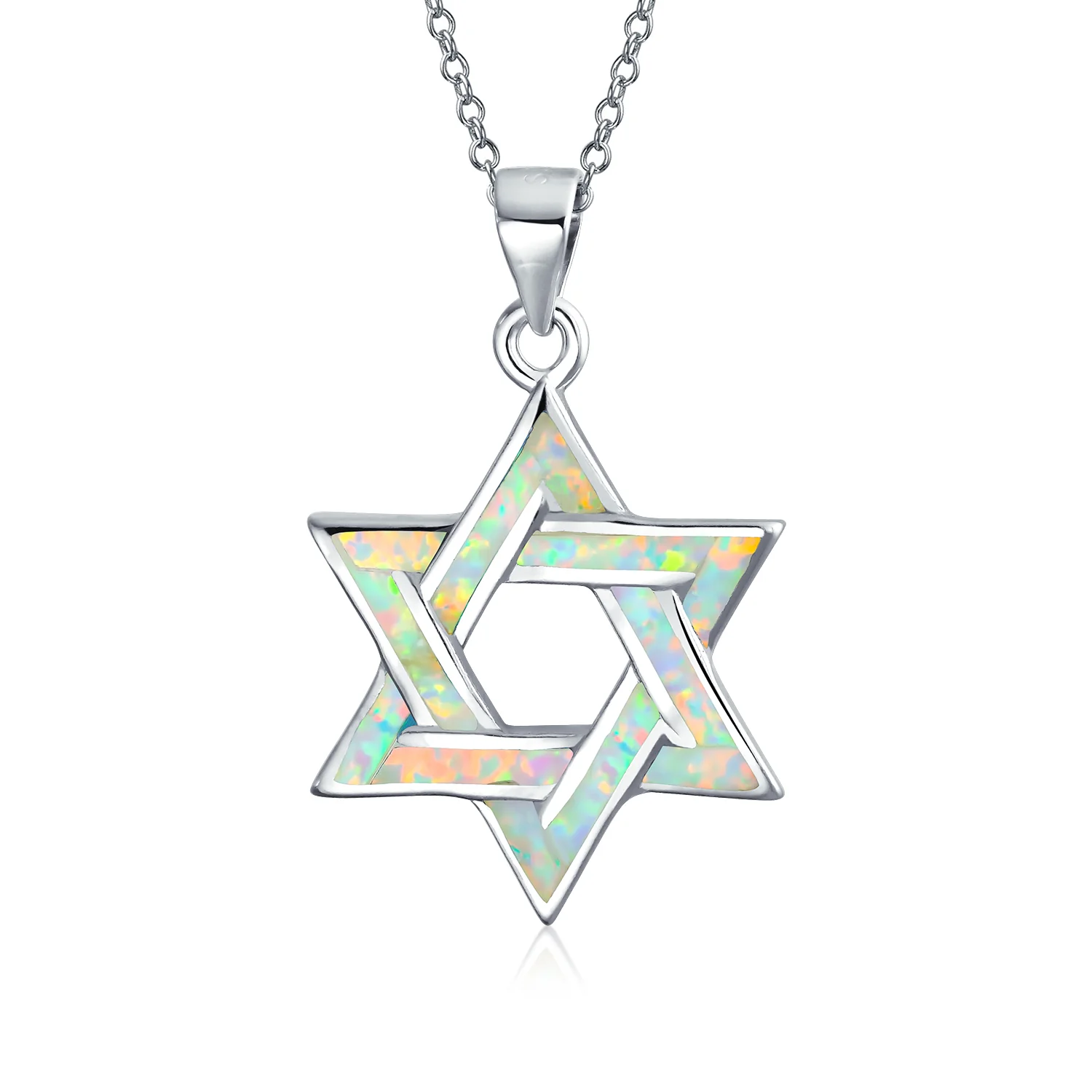 Magen Judaic Jewelry Inlay Created Blue Opal Star Of David Pendant Necklace .925 Sterling Silver