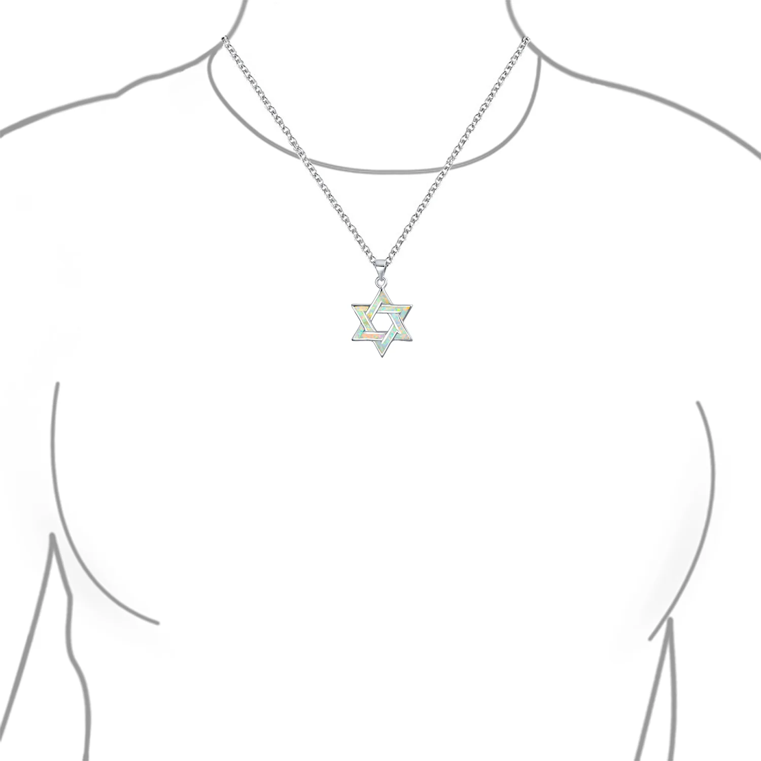 Magen Judaic Jewelry Inlay Created Blue Opal Star Of David Pendant Necklace .925 Sterling Silver - Image 5