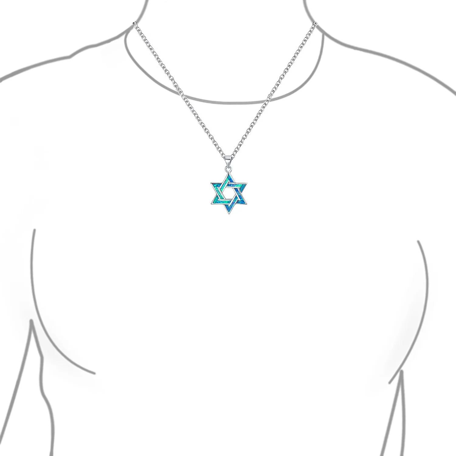 Magen Judaic Jewelry Inlay Created Blue Opal Star Of David Pendant Necklace .925 Sterling Silver - Image 6