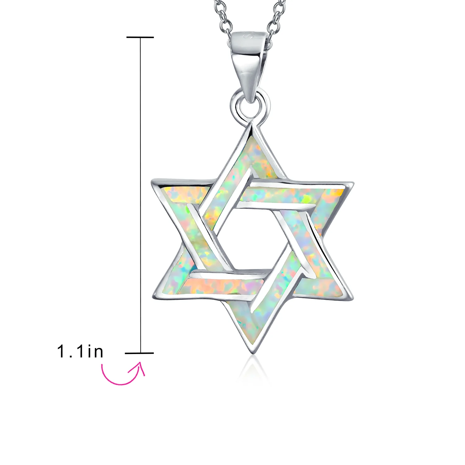 Magen Judaic Jewelry Inlay Created Blue Opal Star Of David Pendant Necklace .925 Sterling Silver - Image 7