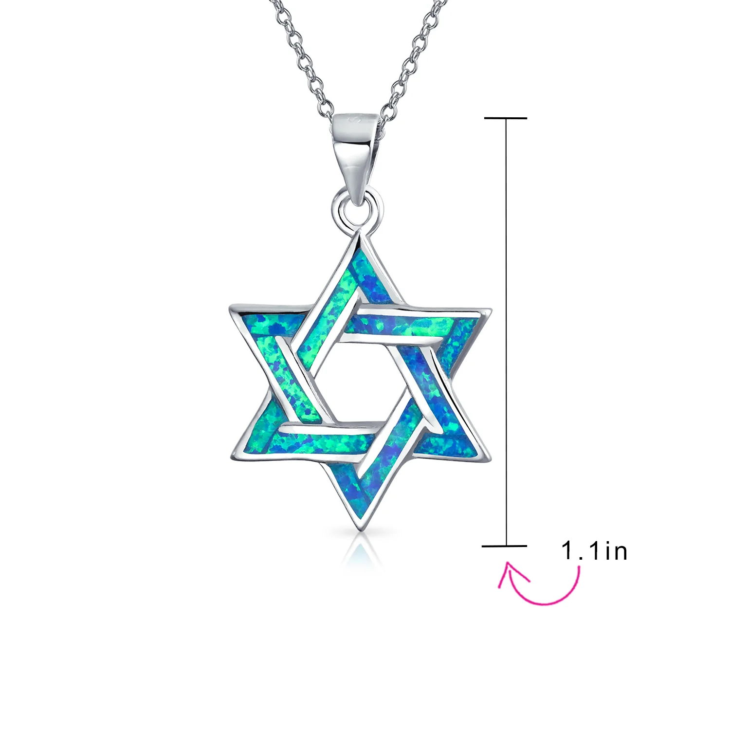 Magen Judaic Jewelry Inlay Created Blue Opal Star Of David Pendant Necklace .925 Sterling Silver - Image 8