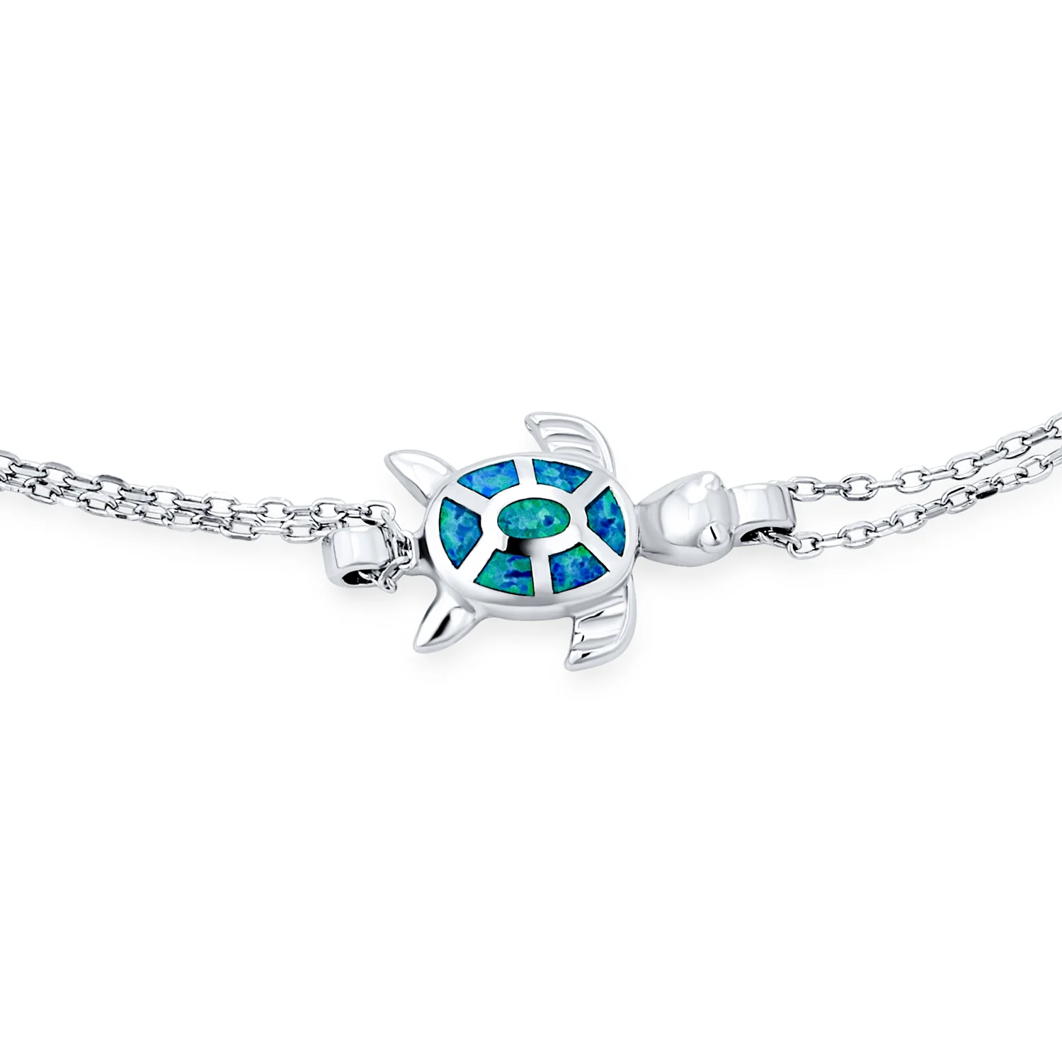 Hawaii Nautical Charm Sea Blue Opal Turtle Anklet Ankle Bracelet Sterling Silver - Image 2
