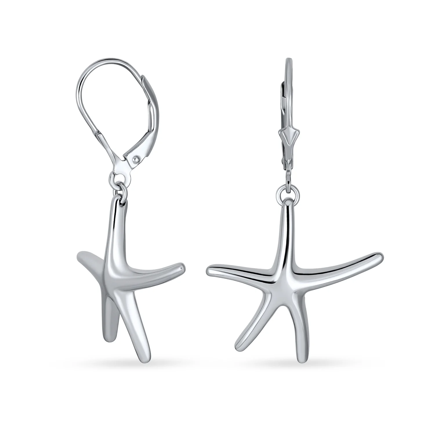 Hawaii Ocean Starfish Dangle Earrings Silver Leverback