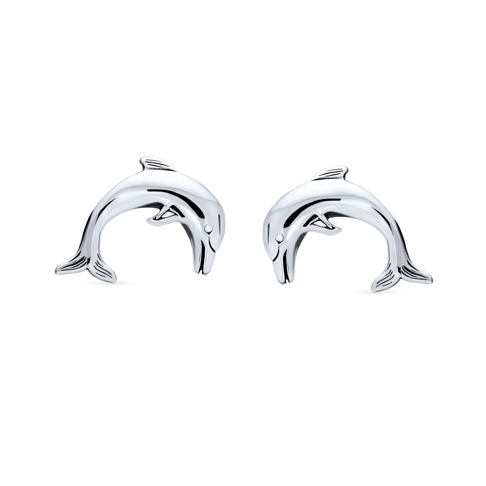 Tiny Hawaiian Fish Nautical Dolphins Stud Earrings .925 Sterling Silver - Image 2